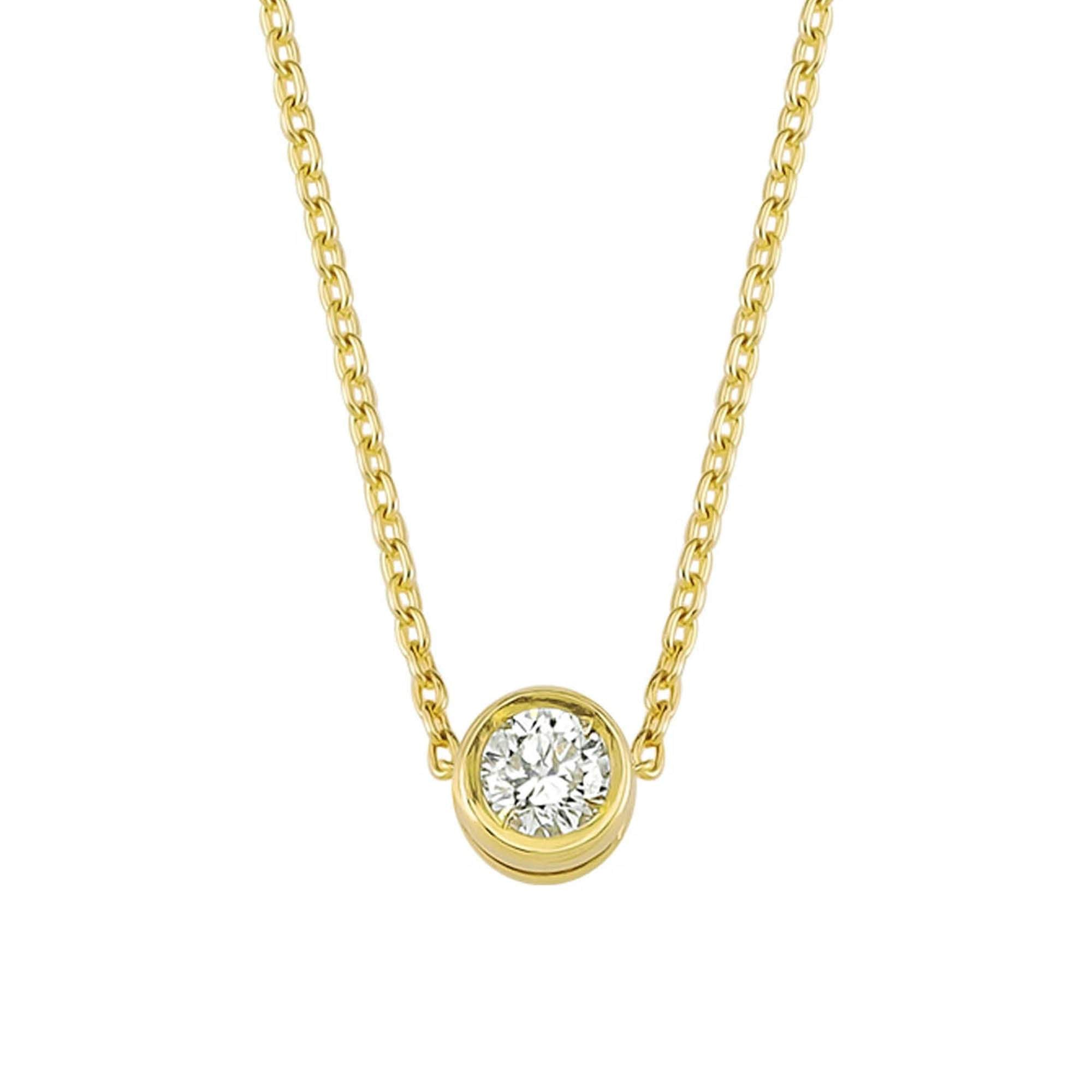 0.10ct Bezel Diamond Solitaire Choker Necklace in Gold
