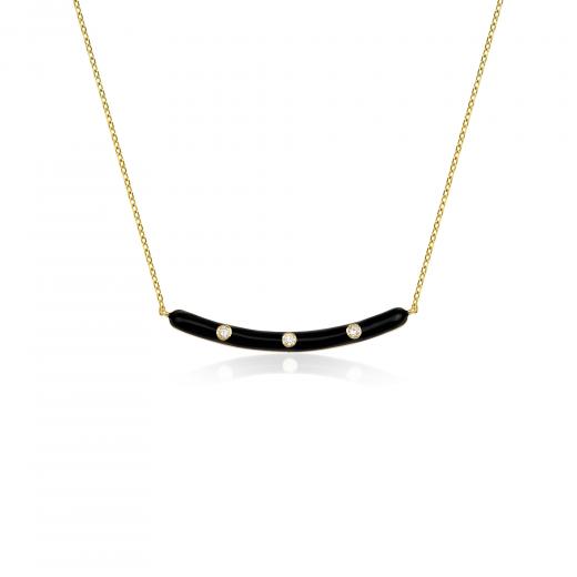 14k Gold and Diamond Enamel Curvy Necklace