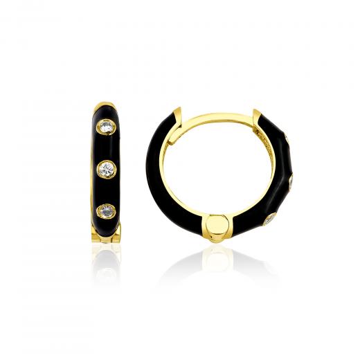 14k Gold Bezel Diamond Enamel Hoop Earrings