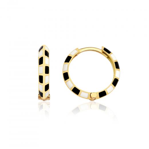 14k Gold Checkered Enamel Hoop Earrings