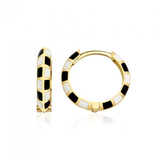 14k Gold Checkered Enamel Hoop Earrings