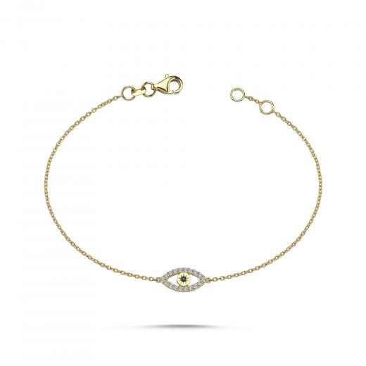 14k Gold Evil Eye Bracelet with Sapphire and Diamond