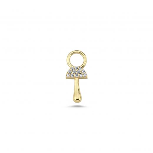 14k Gold Mushroom Charm with Real Diamond