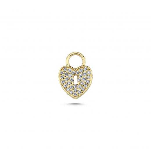 14k Heart and Lock Charm with Diamond