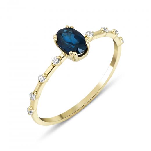 14k Oval Sapphire and Round Diamond Ring