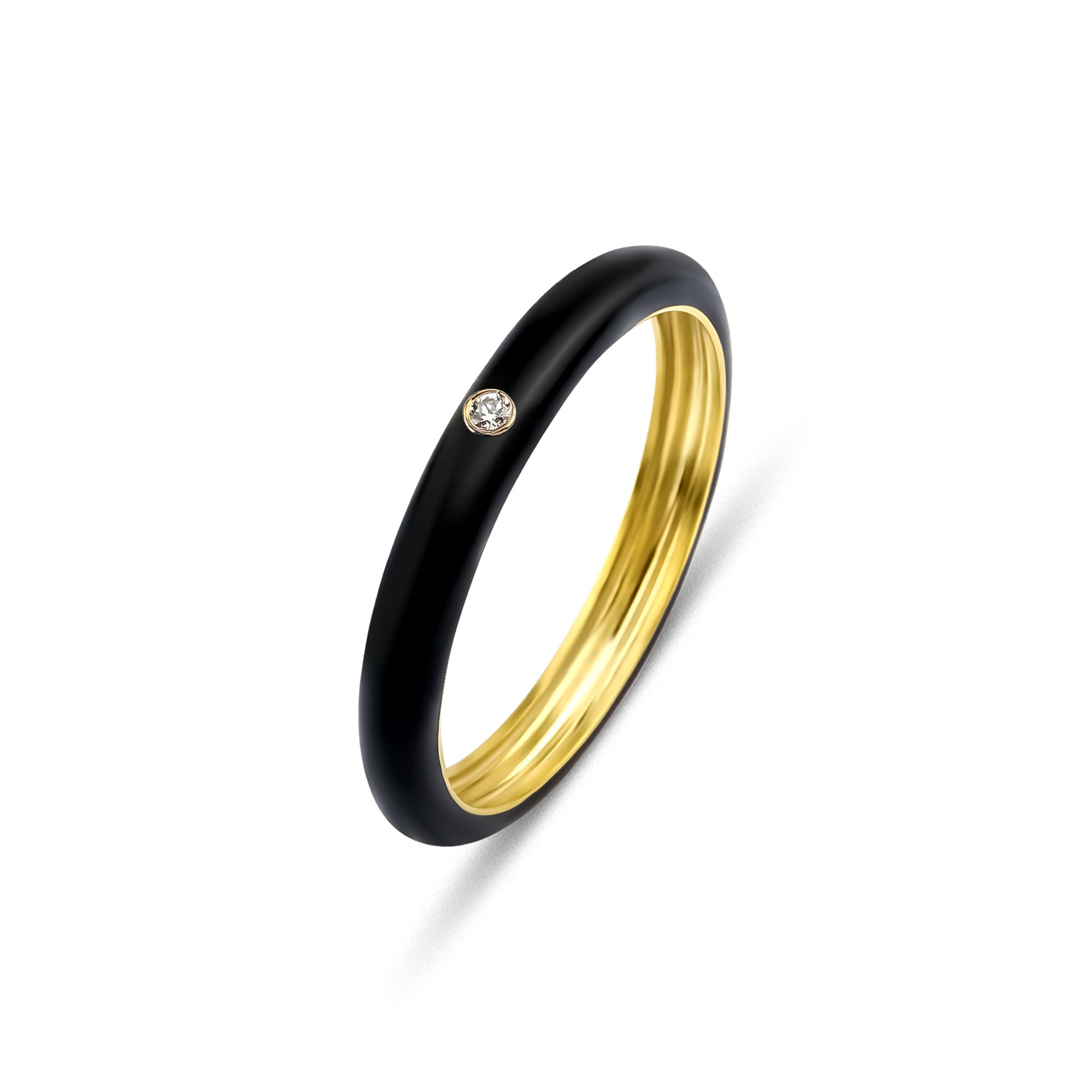 14k Bezel Set Round Diamond Enamel Ring