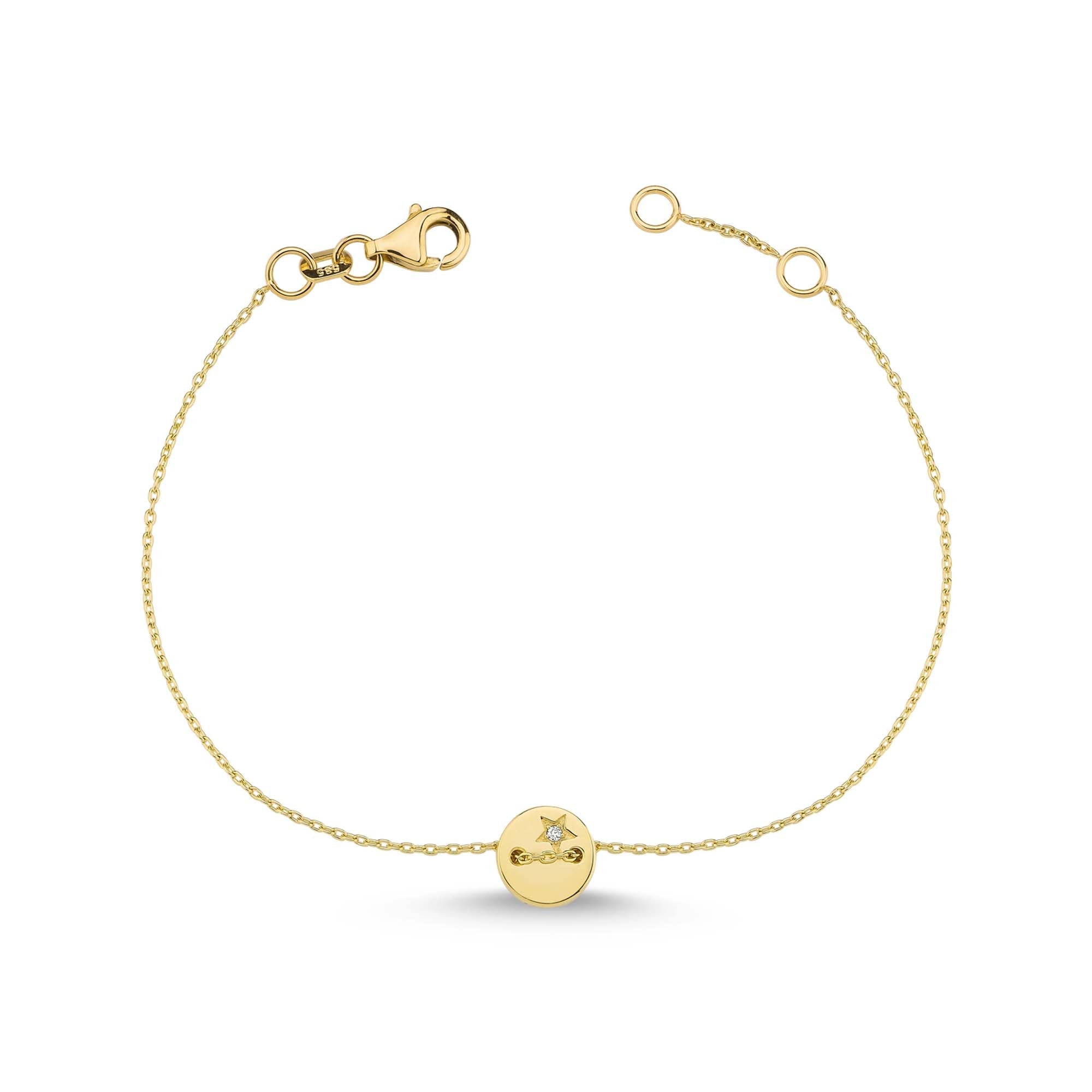 14k Celestial Charm Bracelet with Bezel Diamond