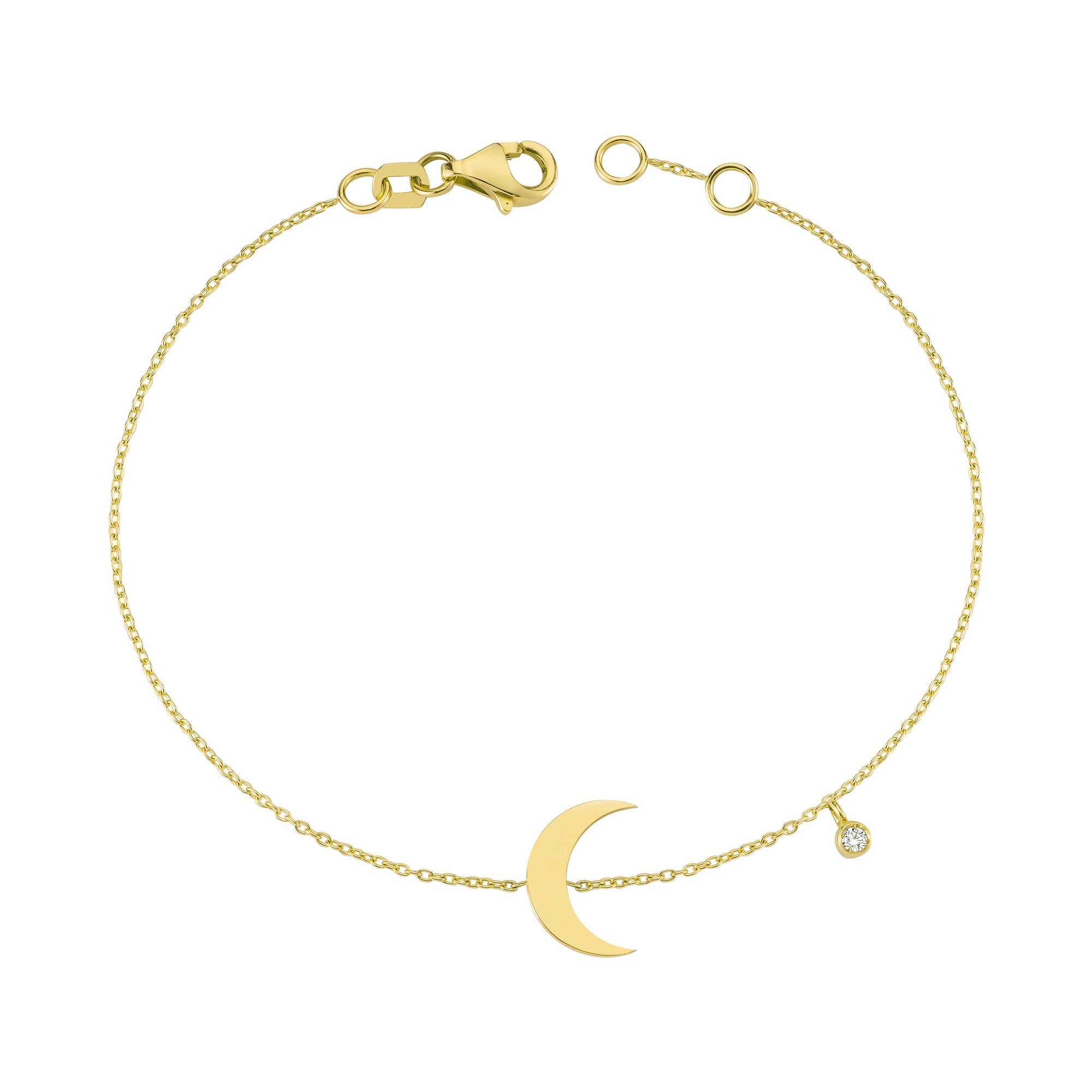 14k Crescent Moon Charm Bracelet with Diamond
