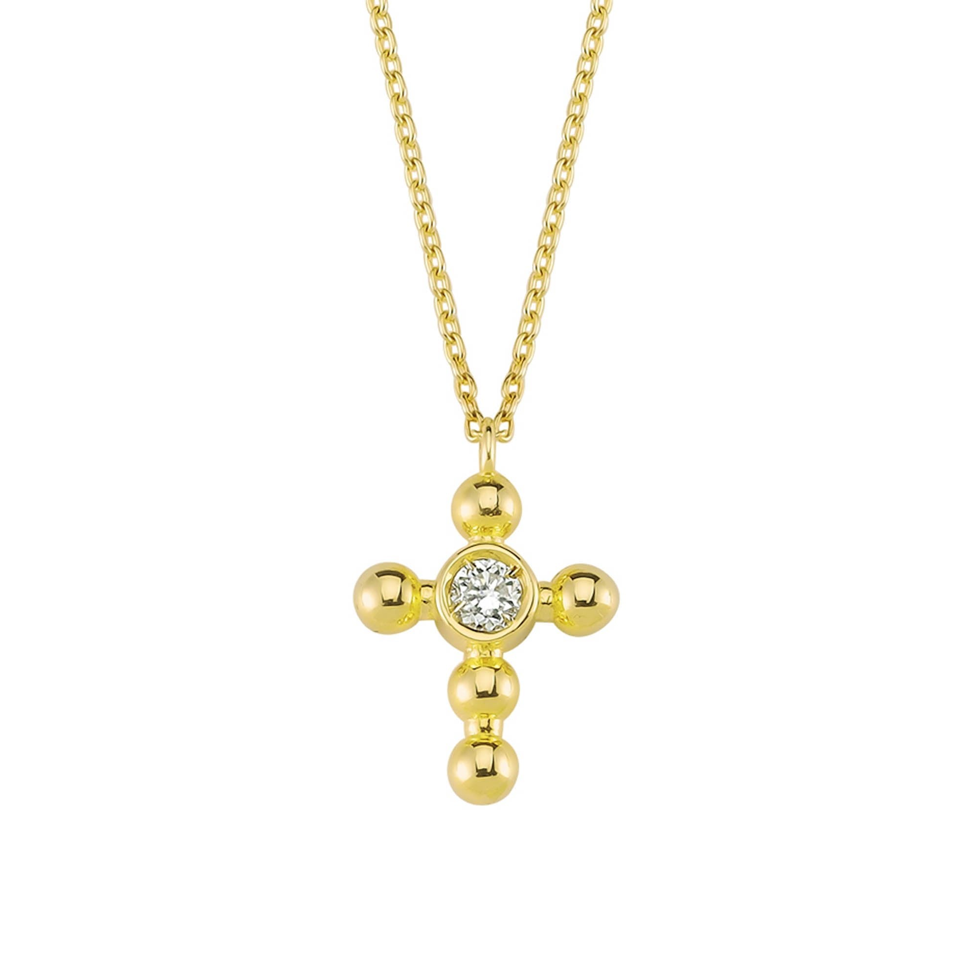 14k Diamond Beaded Cross Pendant Necklace in Solid Gold