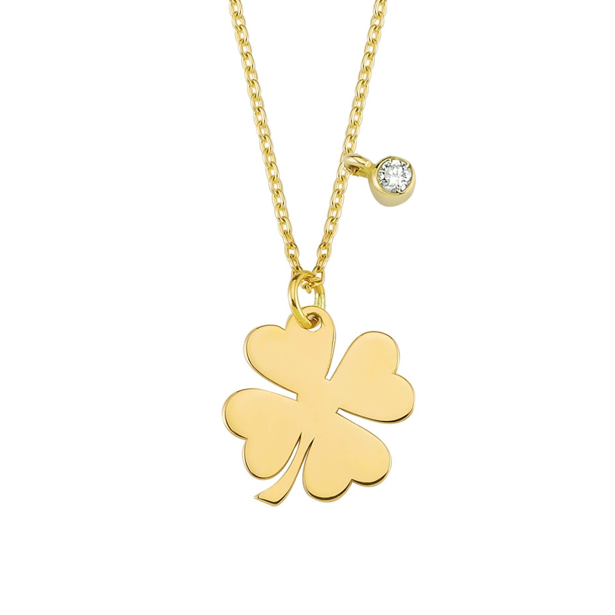 14k Diamond Four Leaf Charm Necklace with Adjustable Chain