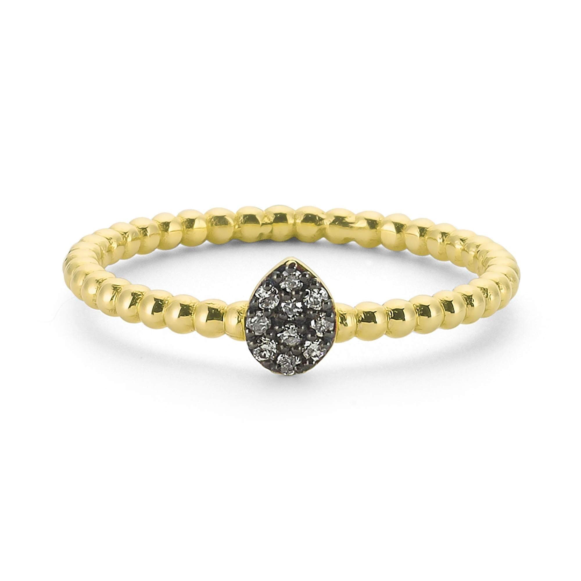 14k Diamond Pear Shaped Ring with Black Rhodium