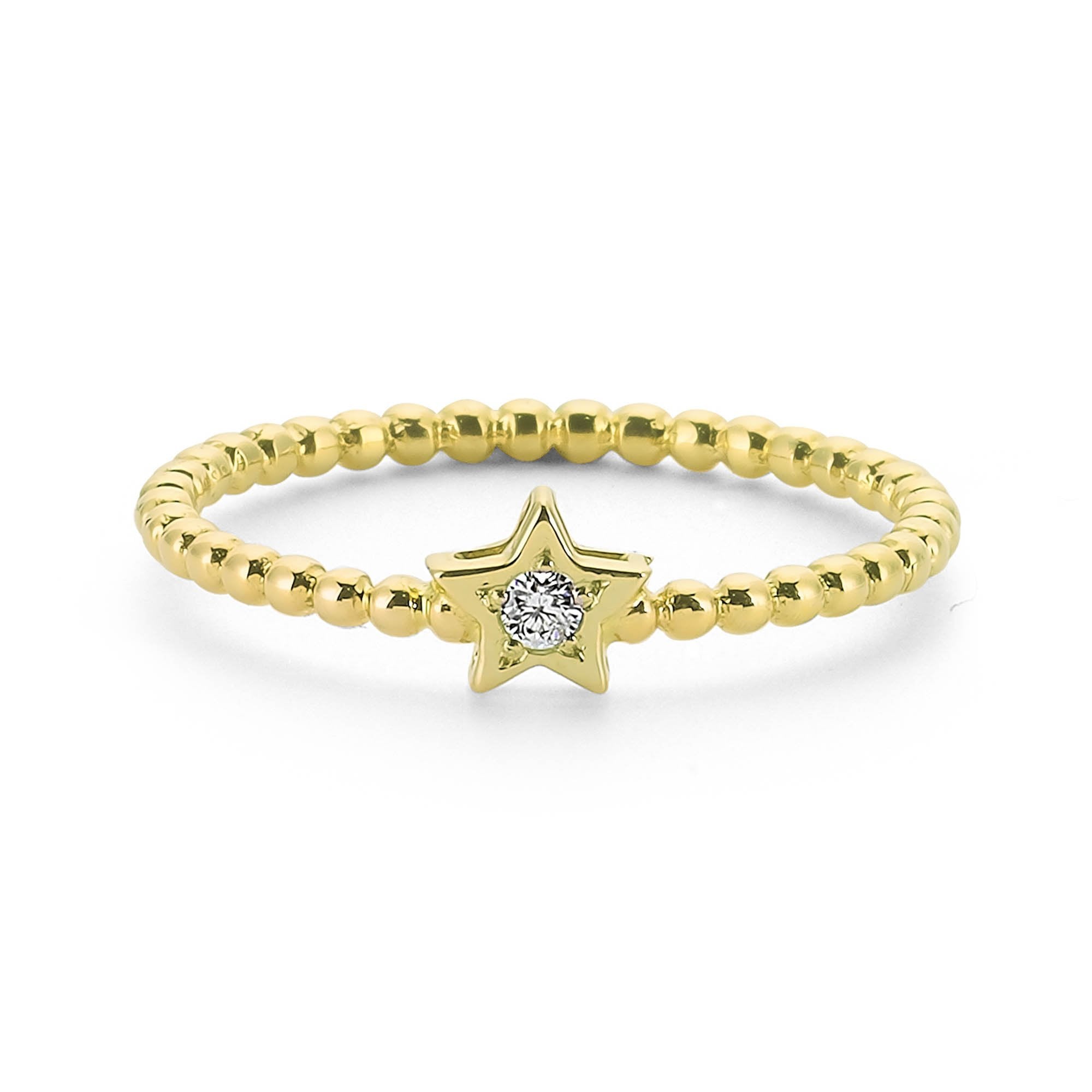 14k Diamond Vintage Star Ring with Bead Shank