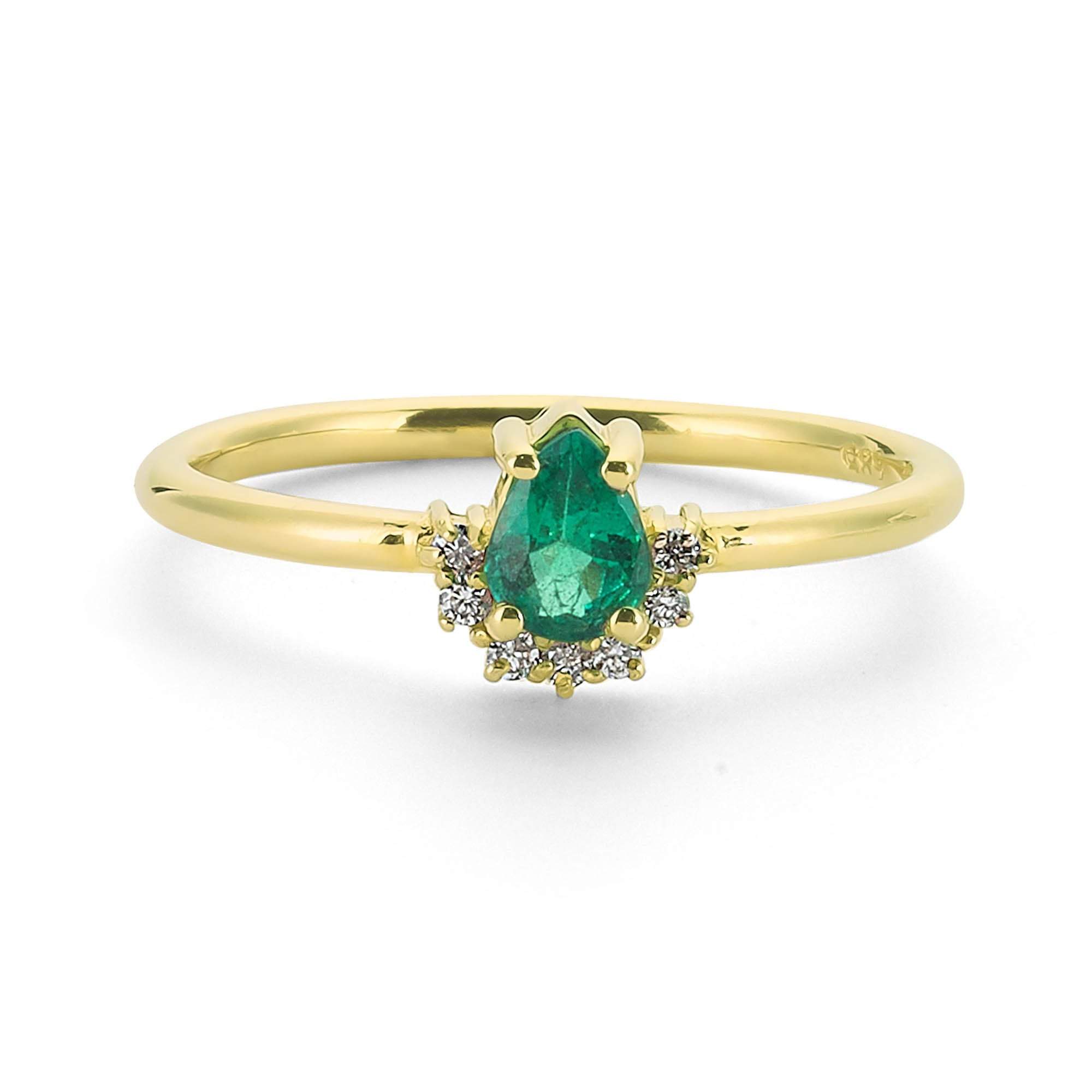 14k Emerald and Diamond Stacking Ring in Gold