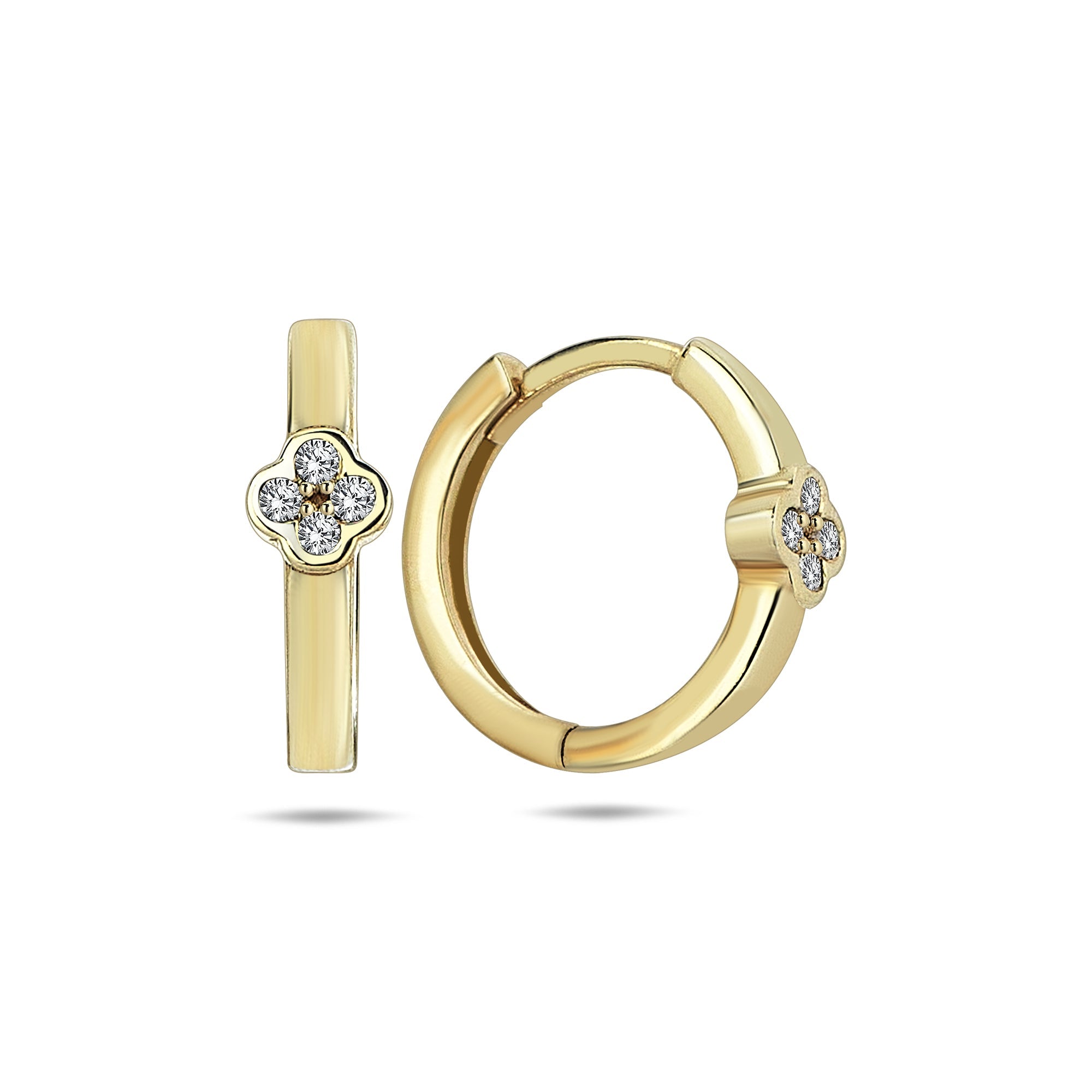 14k Gold Diamond Clover Hoop Earrings