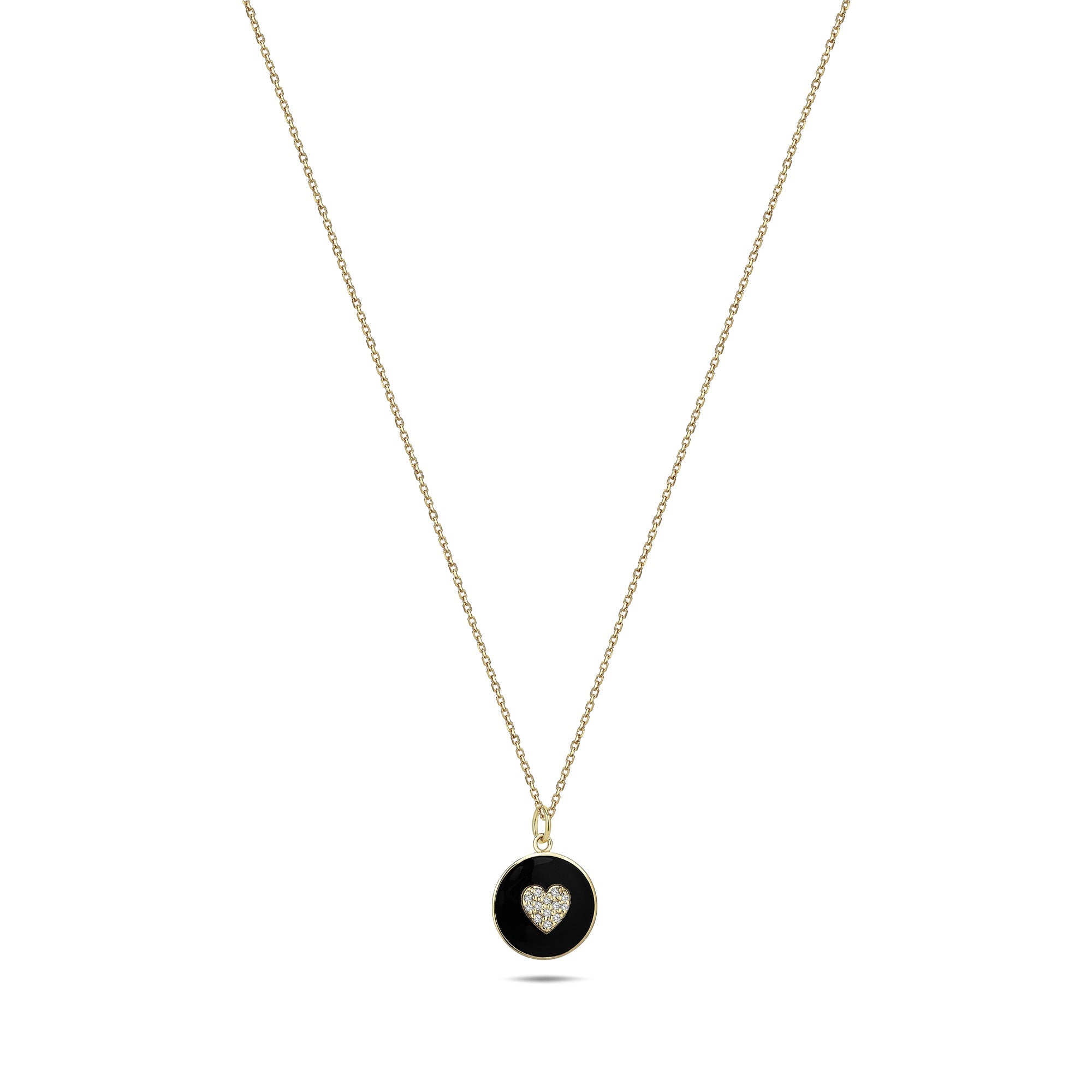 14k Gold Diamond Heart Necklace with Black Enamel