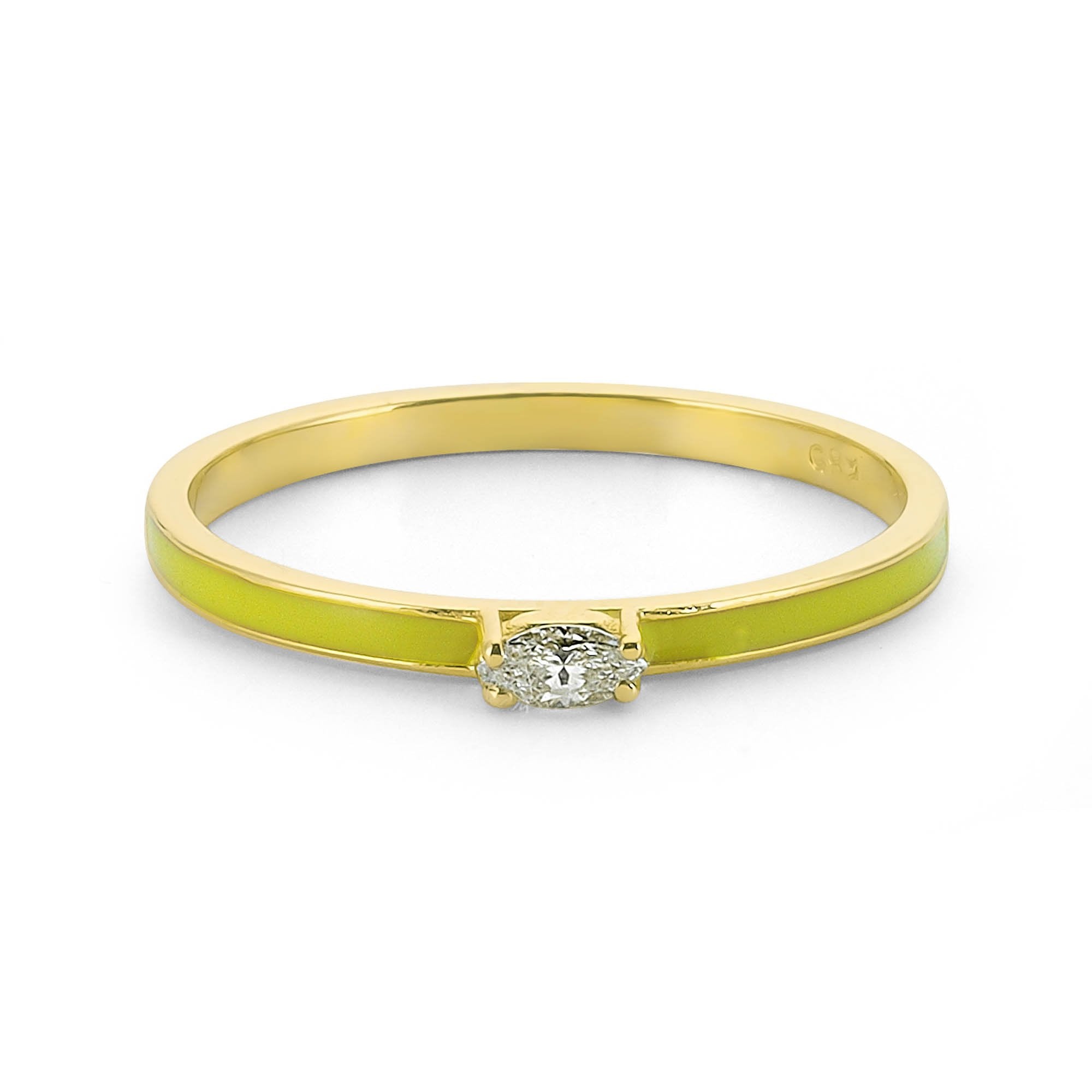 14k Gold Yellow Color Enamel Stacking Ring with Diamond