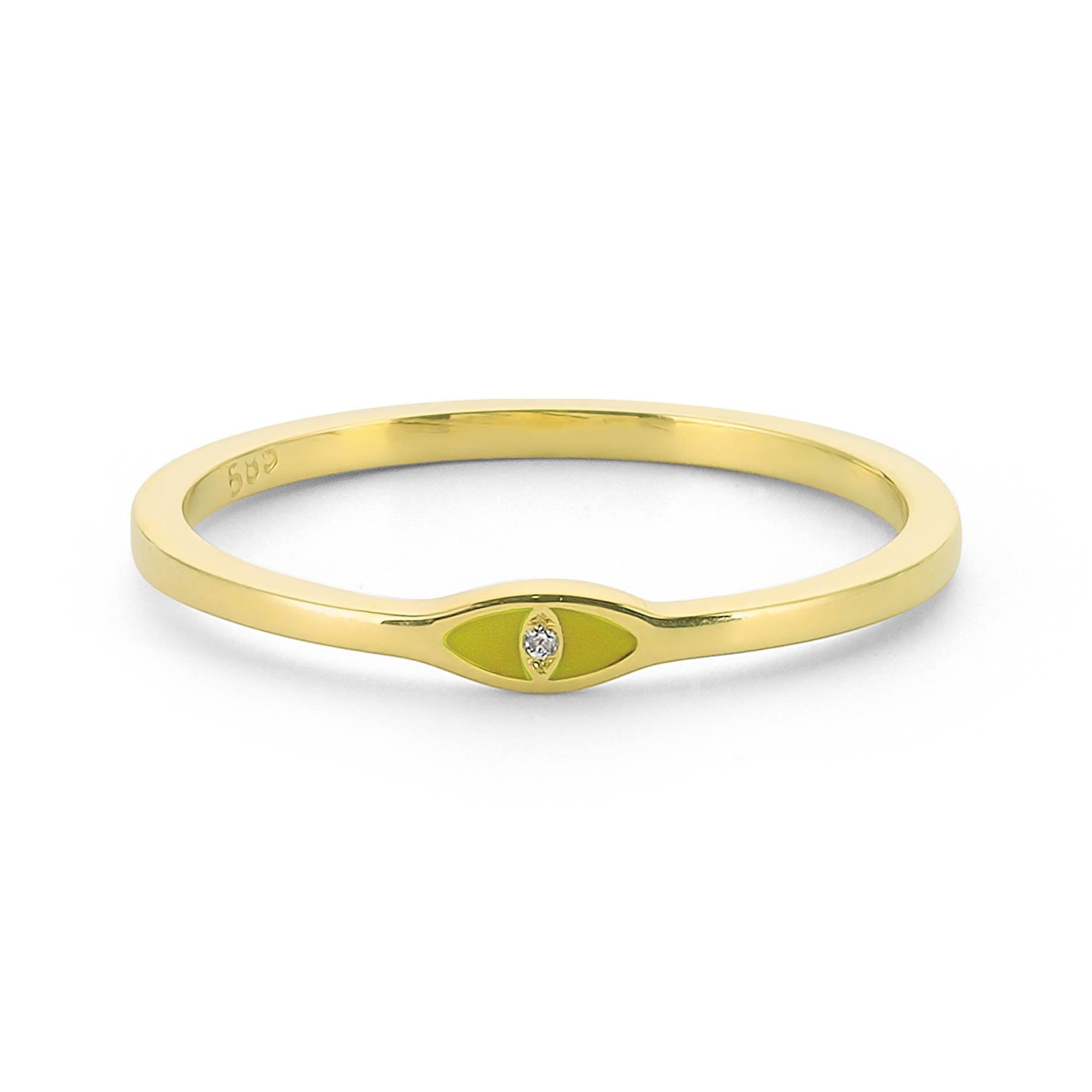 14k Gold Yellow Enamel Ring with Real Diamond
