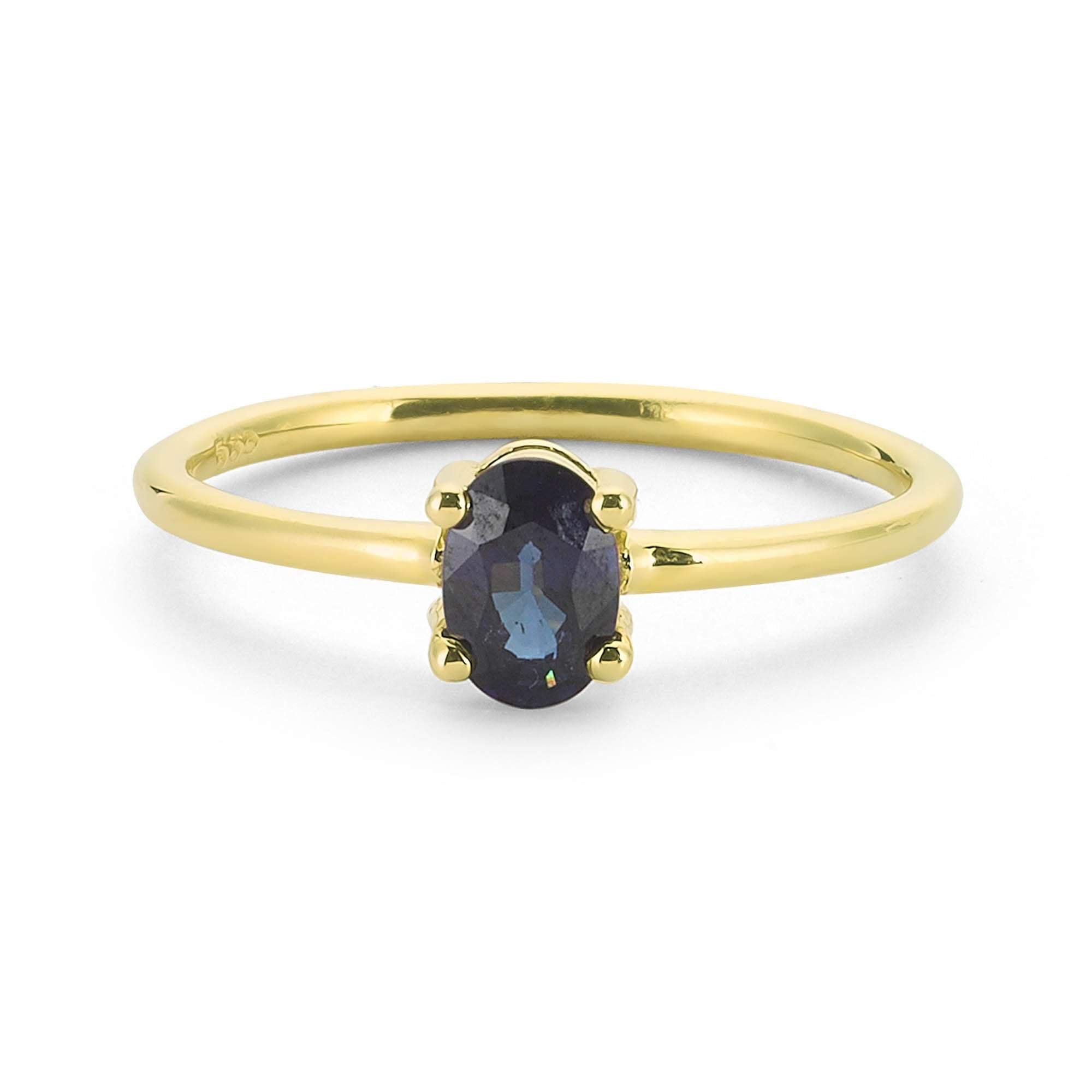 14k Oval Blue Sapphire Solitaire Ring for Everyday