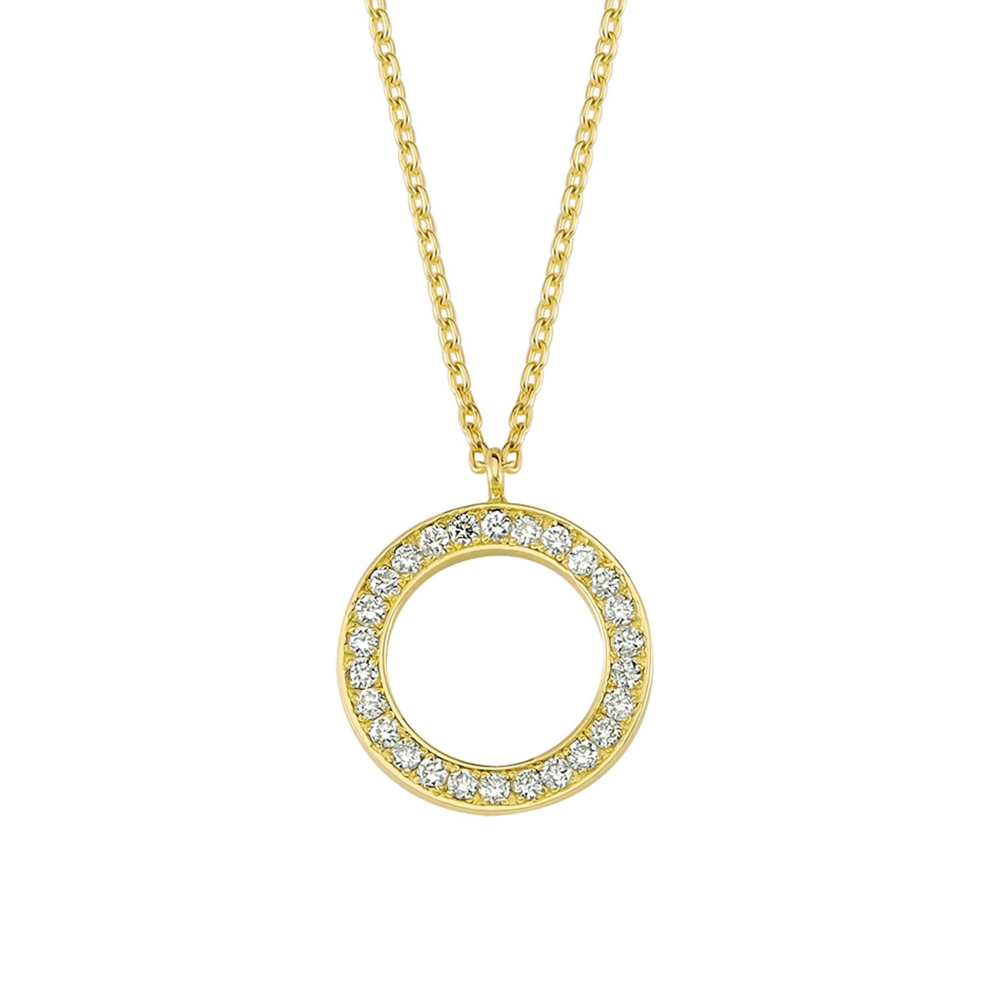 14k Pave Diamond Open Circle Necklace for Her
