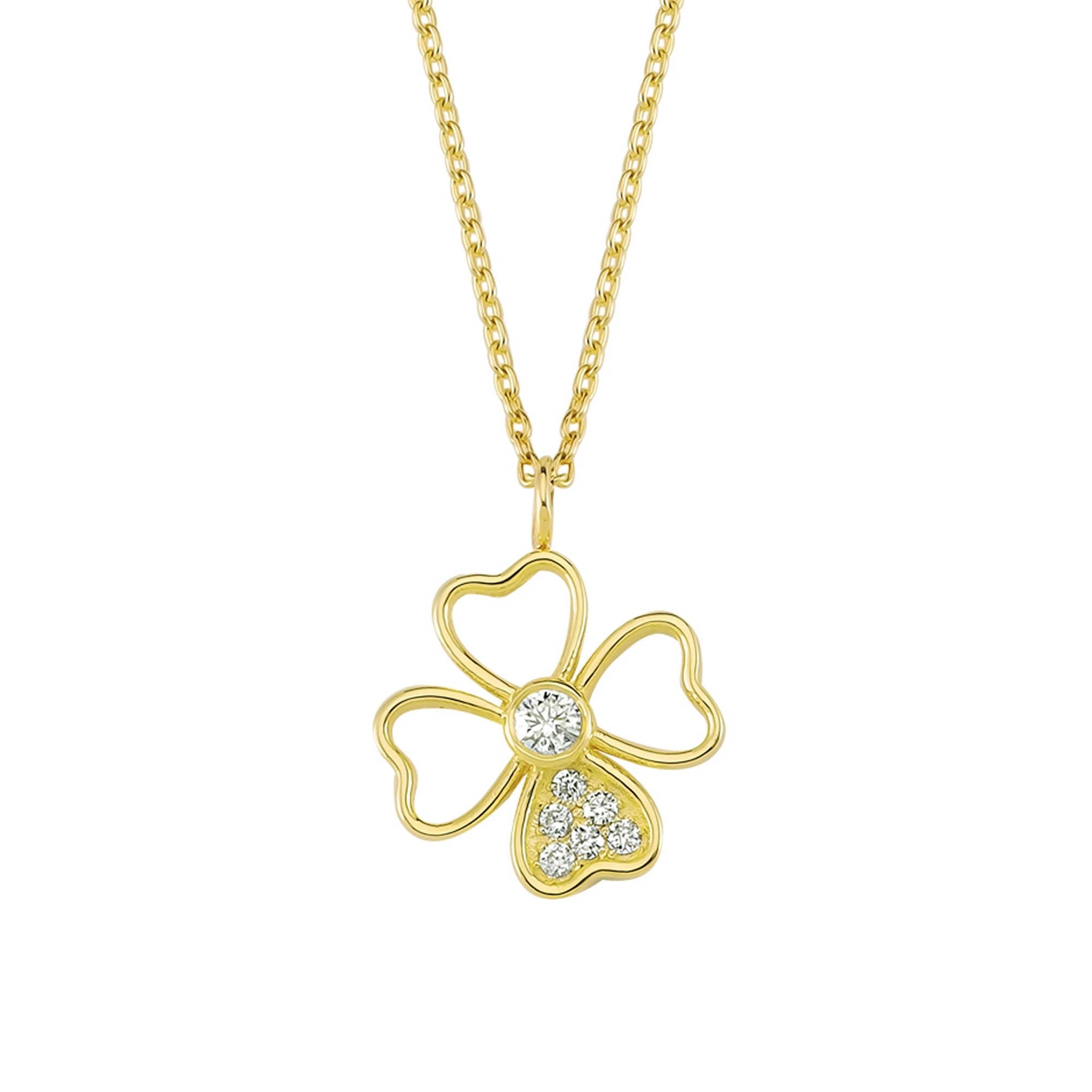 14k Single Bezel Diamond Clover Charm Necklace