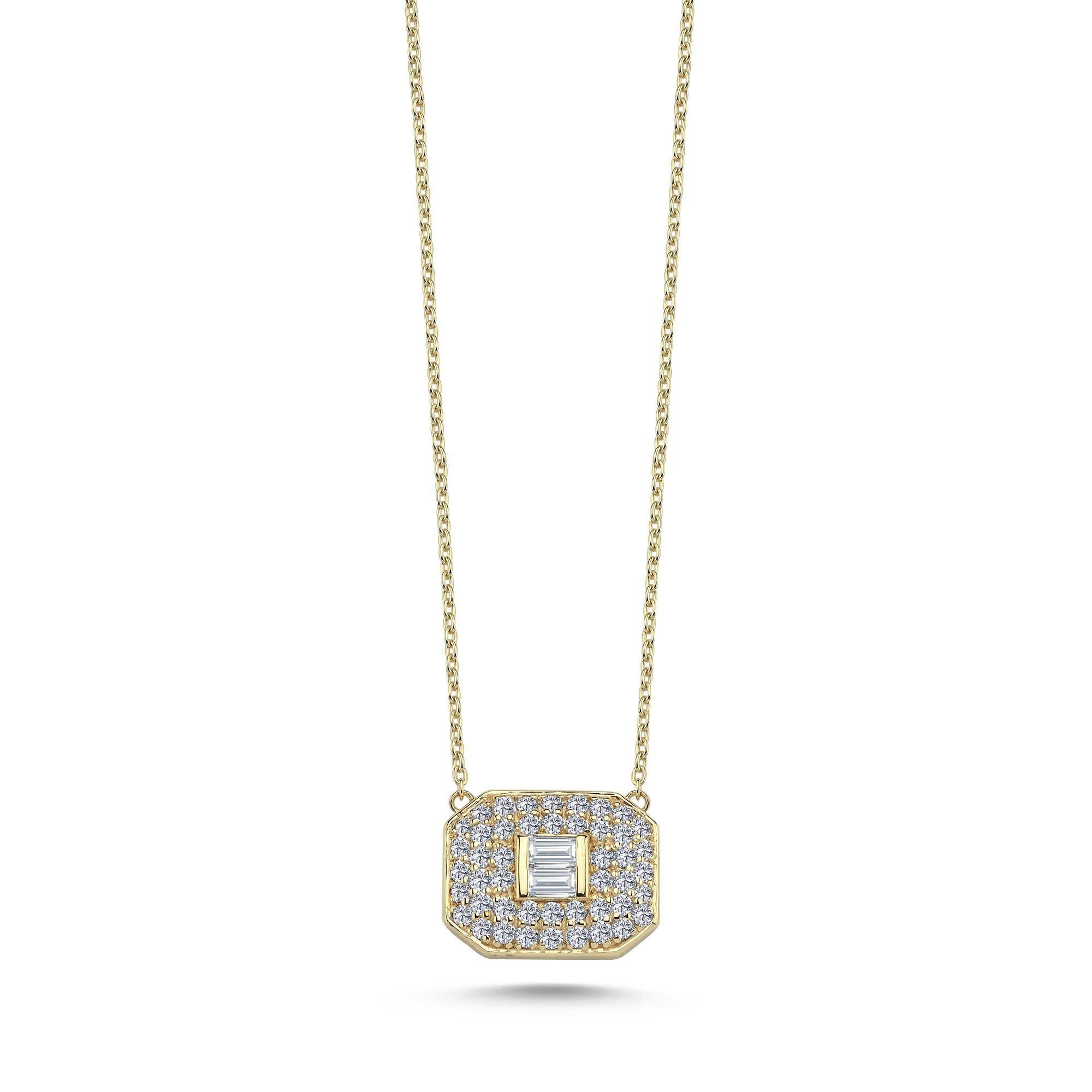 14k Solid Gold and Pave Diamond Necklace