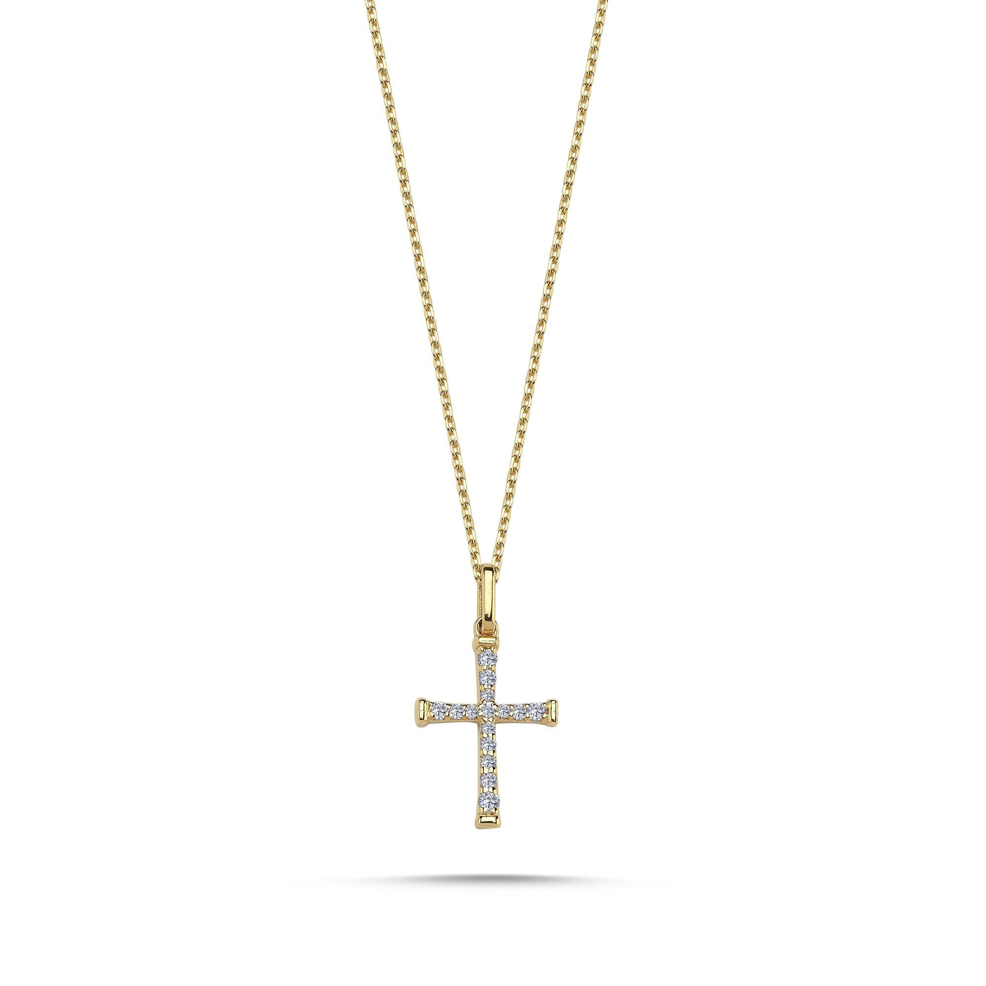 14k Solid Gold Diamond Cross Necklace