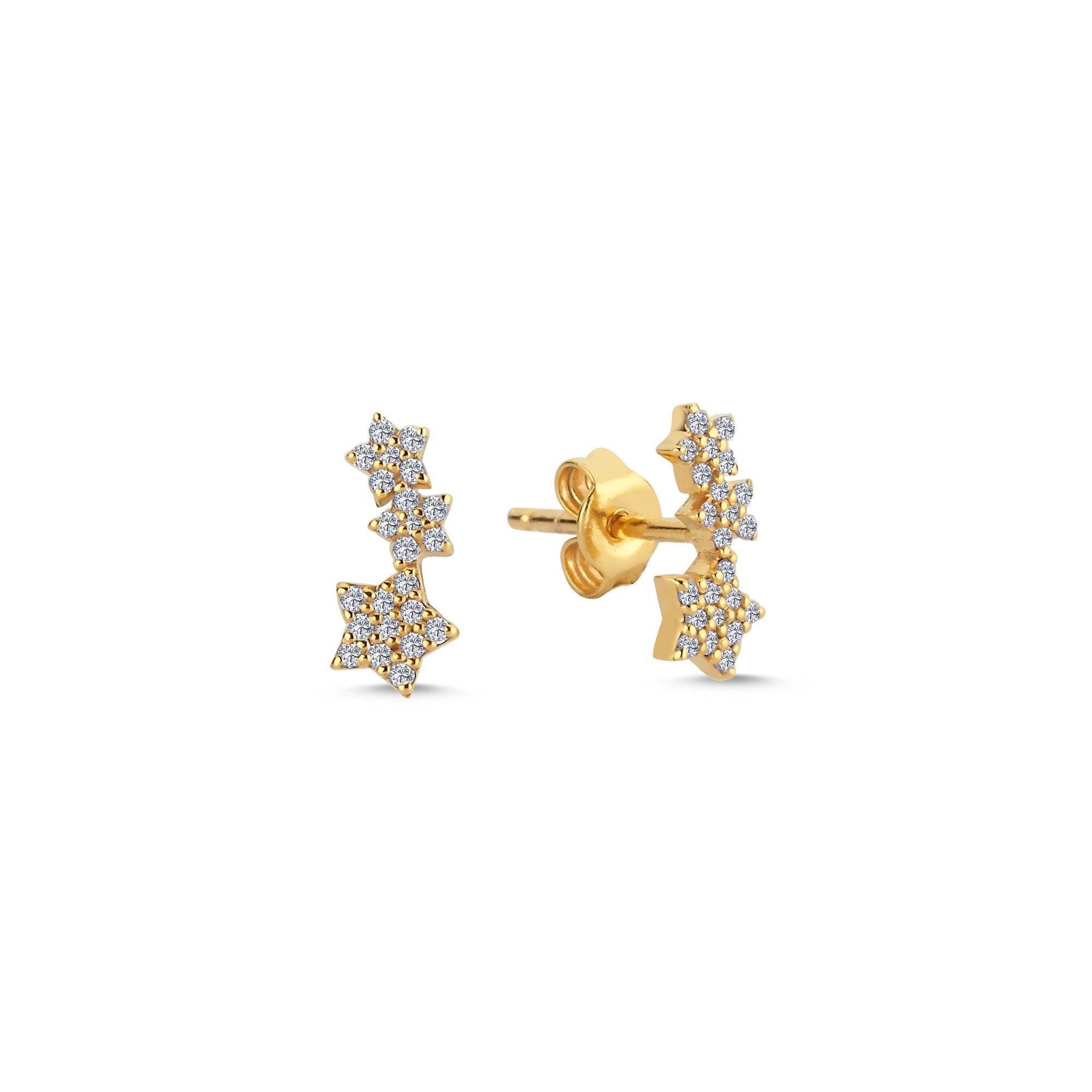 14k Star Stud Earrings with Natural Diamond
