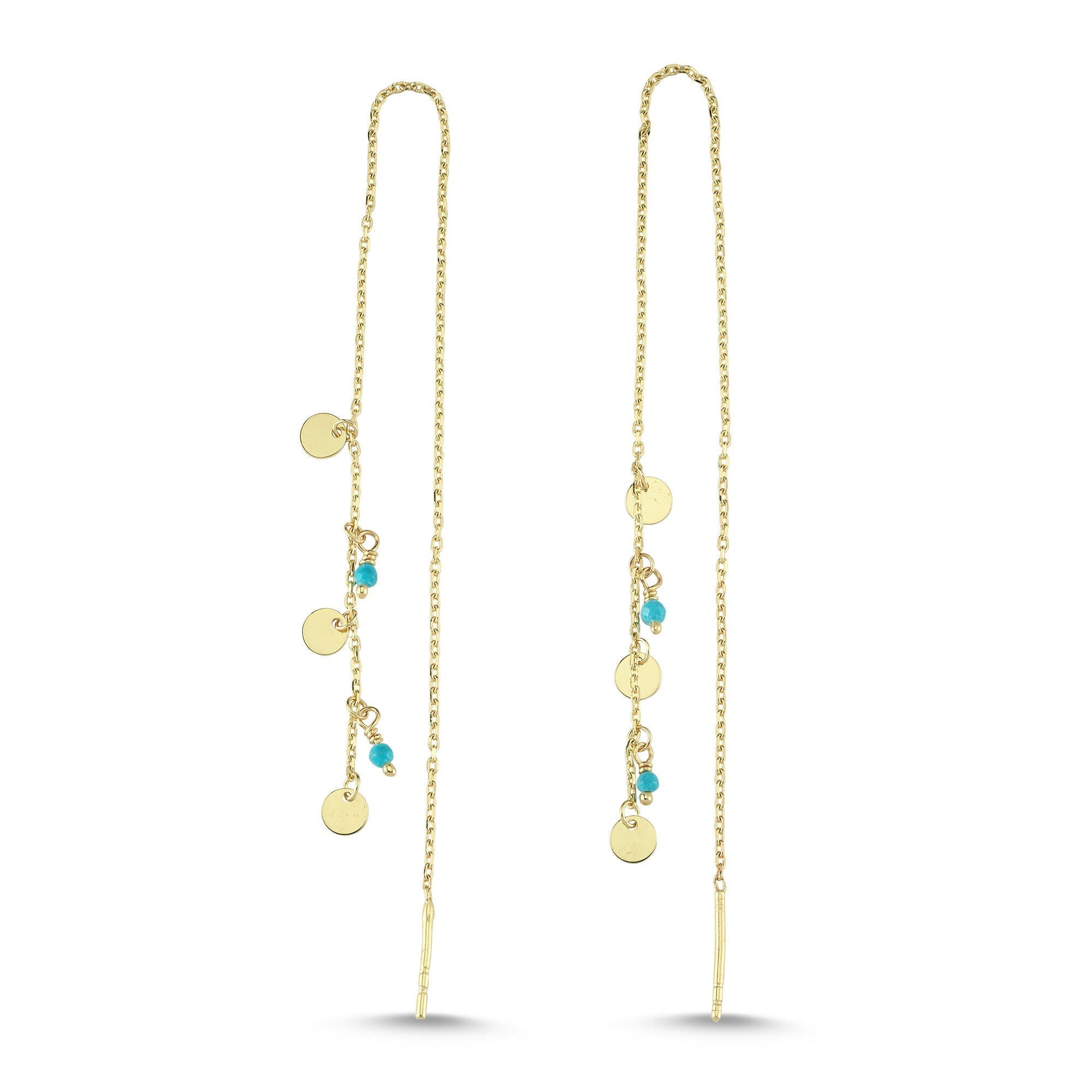 14kt Real Gold Disc Thredaer Earrings with Turquoise