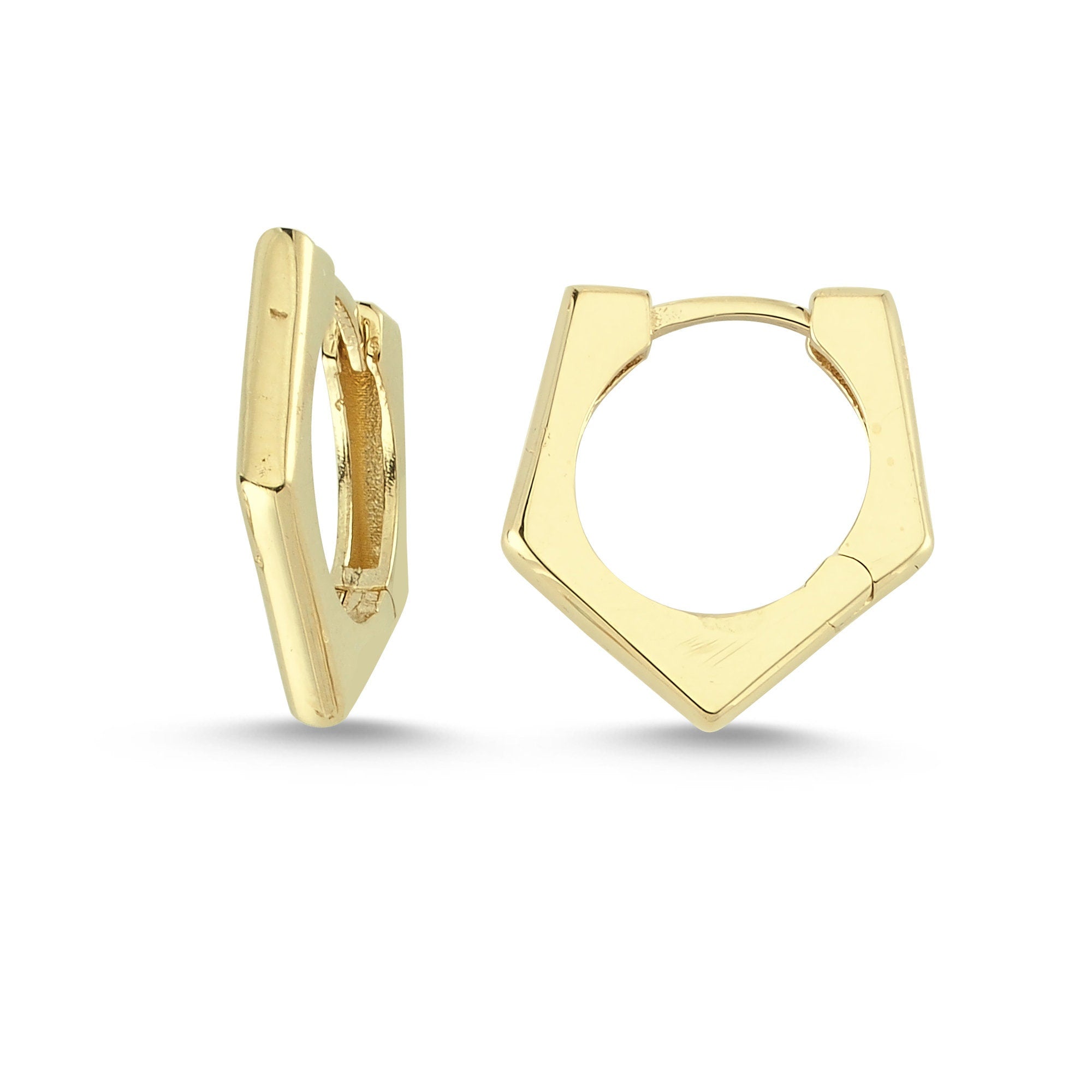 14mm Pentagon Endless Hoop Earrings in Real Yellow Gold