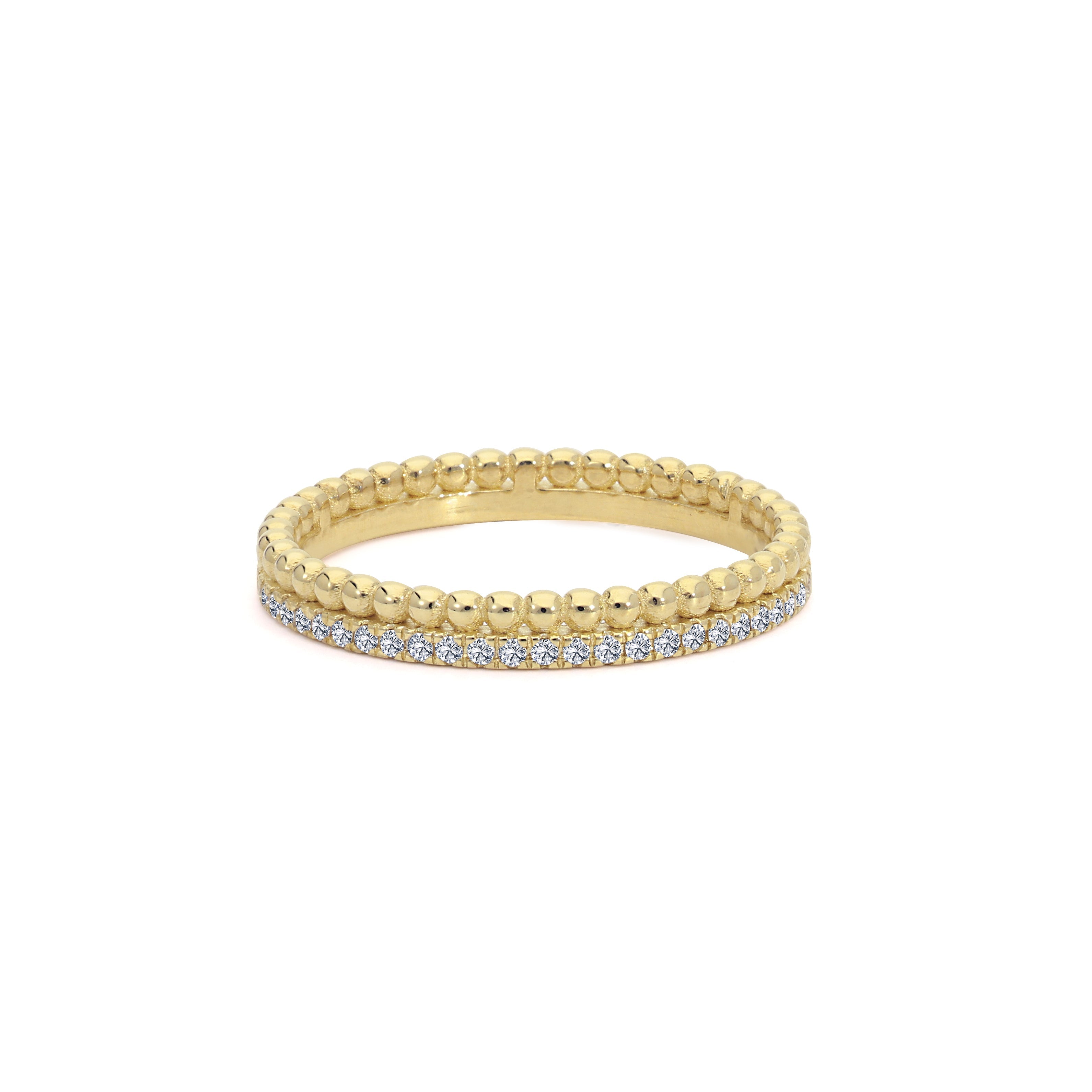 2 Row Beaded Ring with Small Diamond