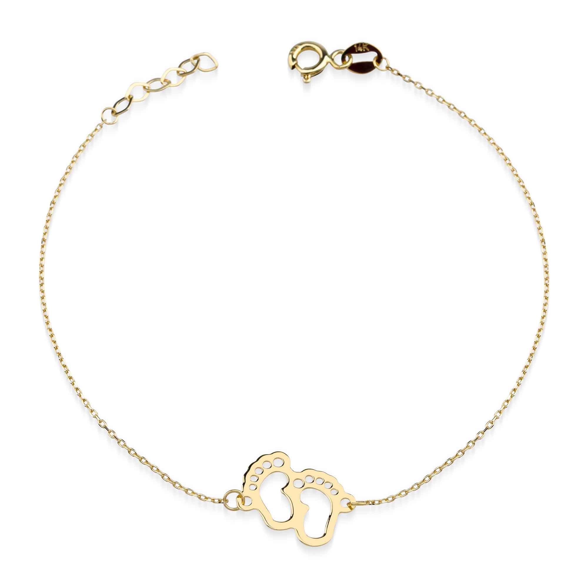 Baby Feet Charm Bracelet in Solid Gold for New Mom
