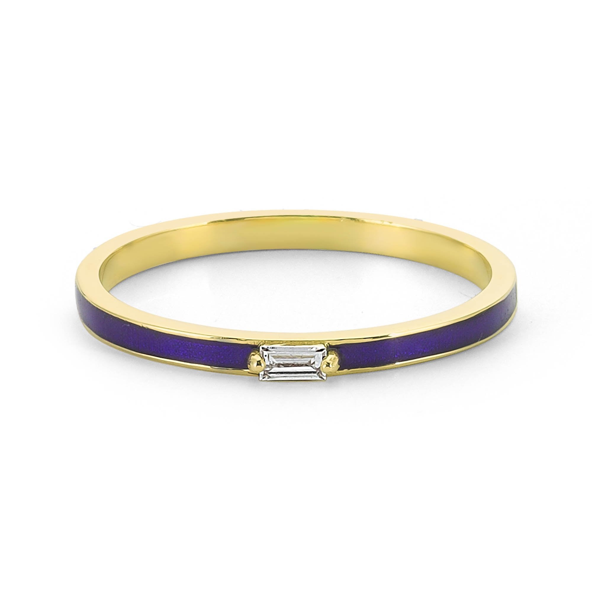 Baguette Diamond Navy Blue Color Enamel Ring