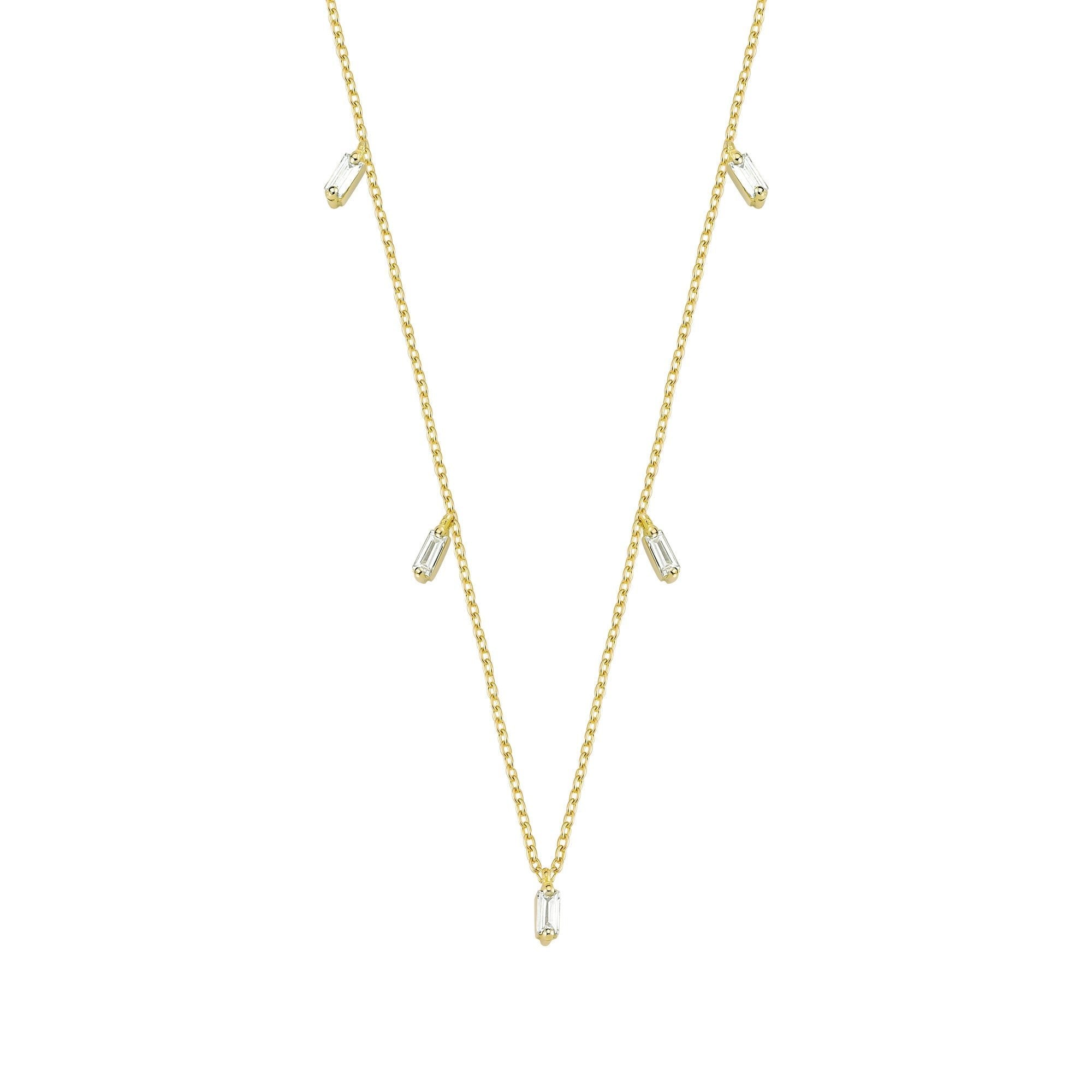 Baguette Diamond Station Chain Necklace in Gold