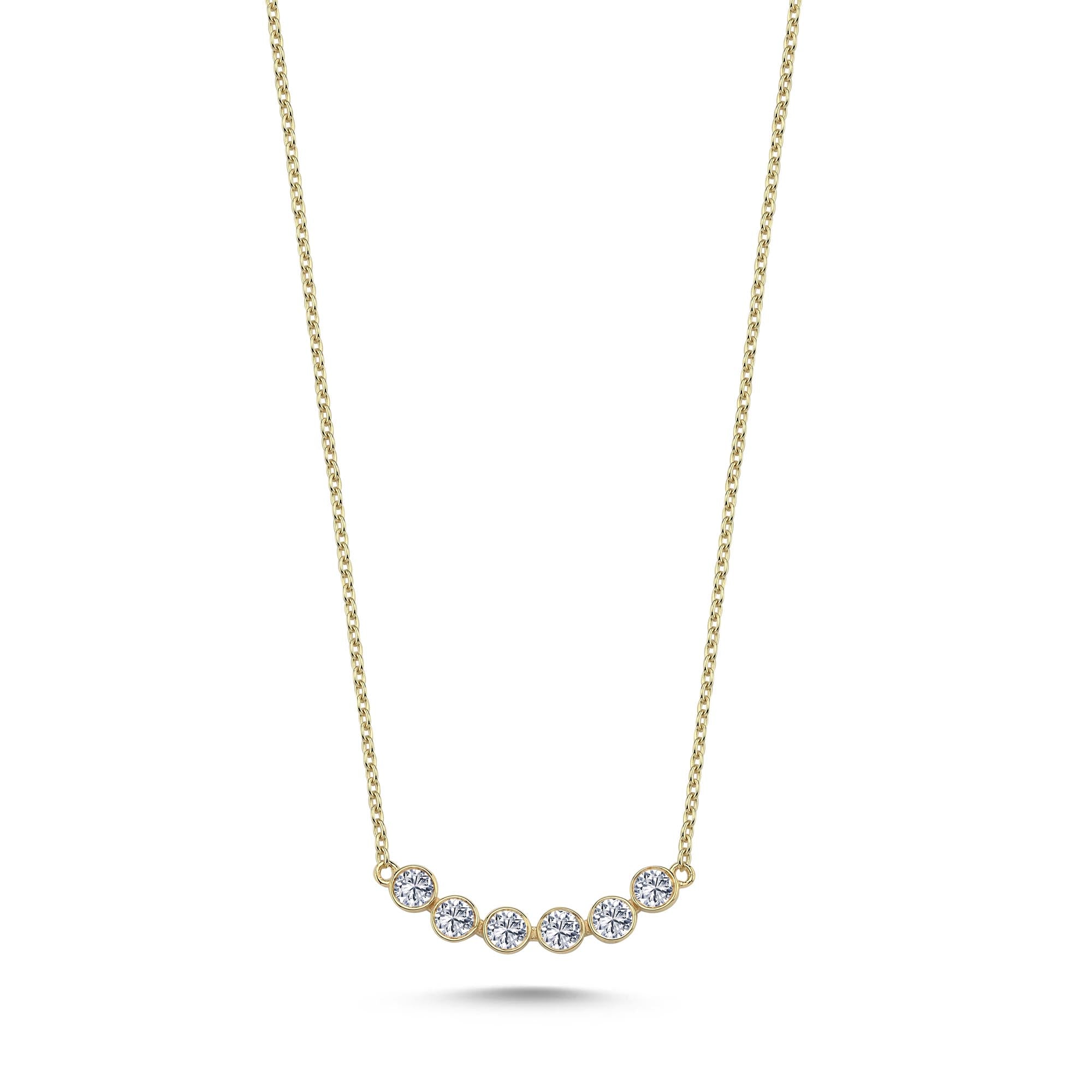 Bezel Diamond Curvy Necklace in Real Gold