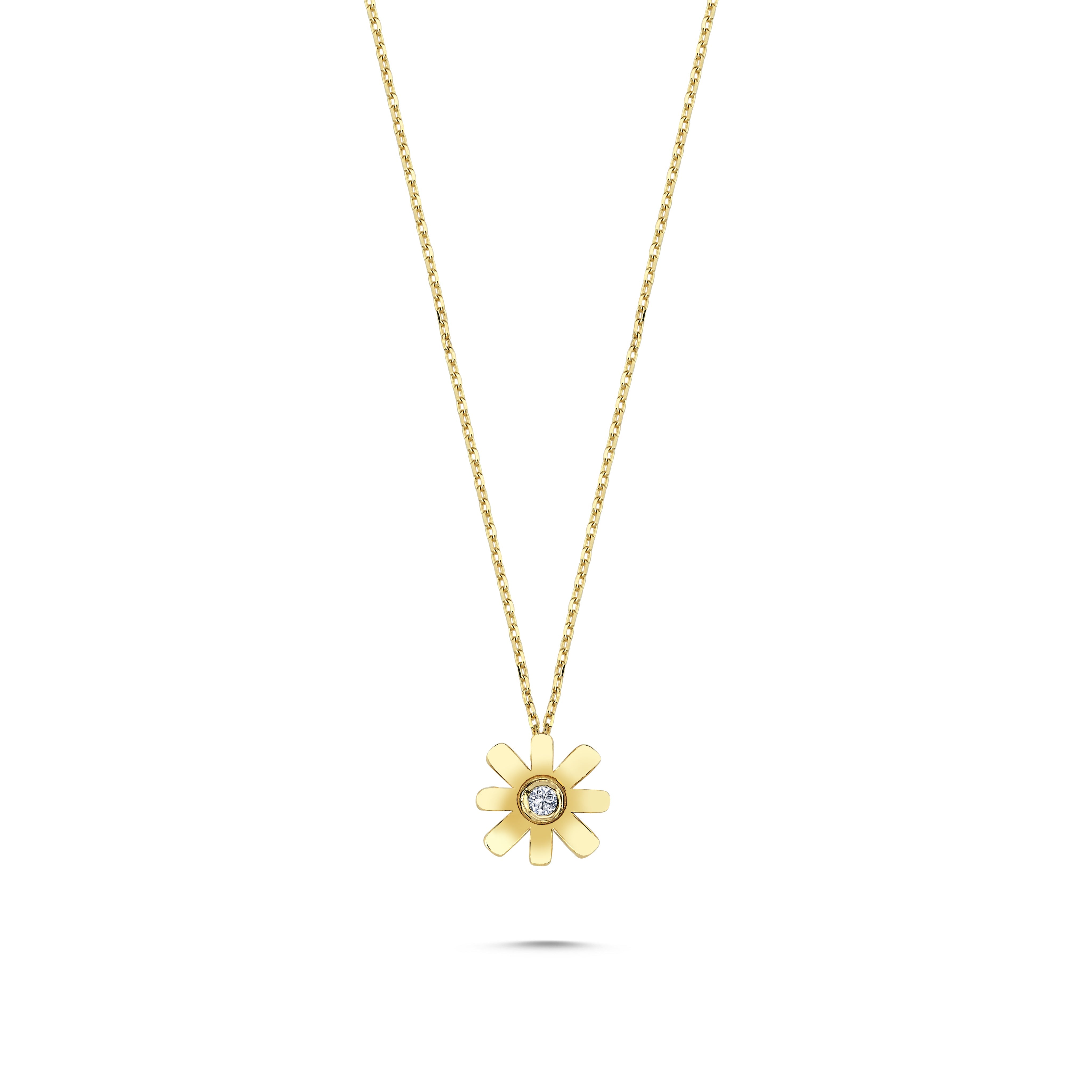 Bezel Diamond Flower Necklace in Gold
