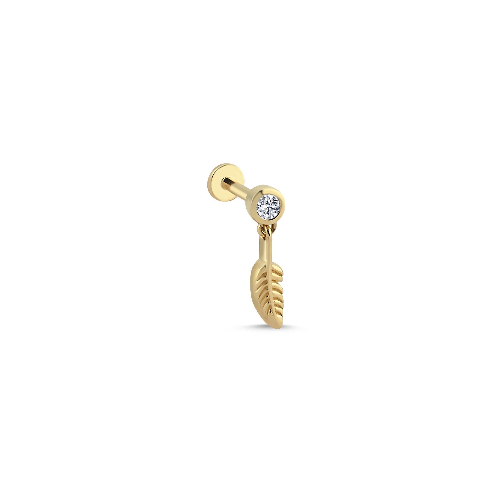 Bezel Diamond Leaf Tragus Earring