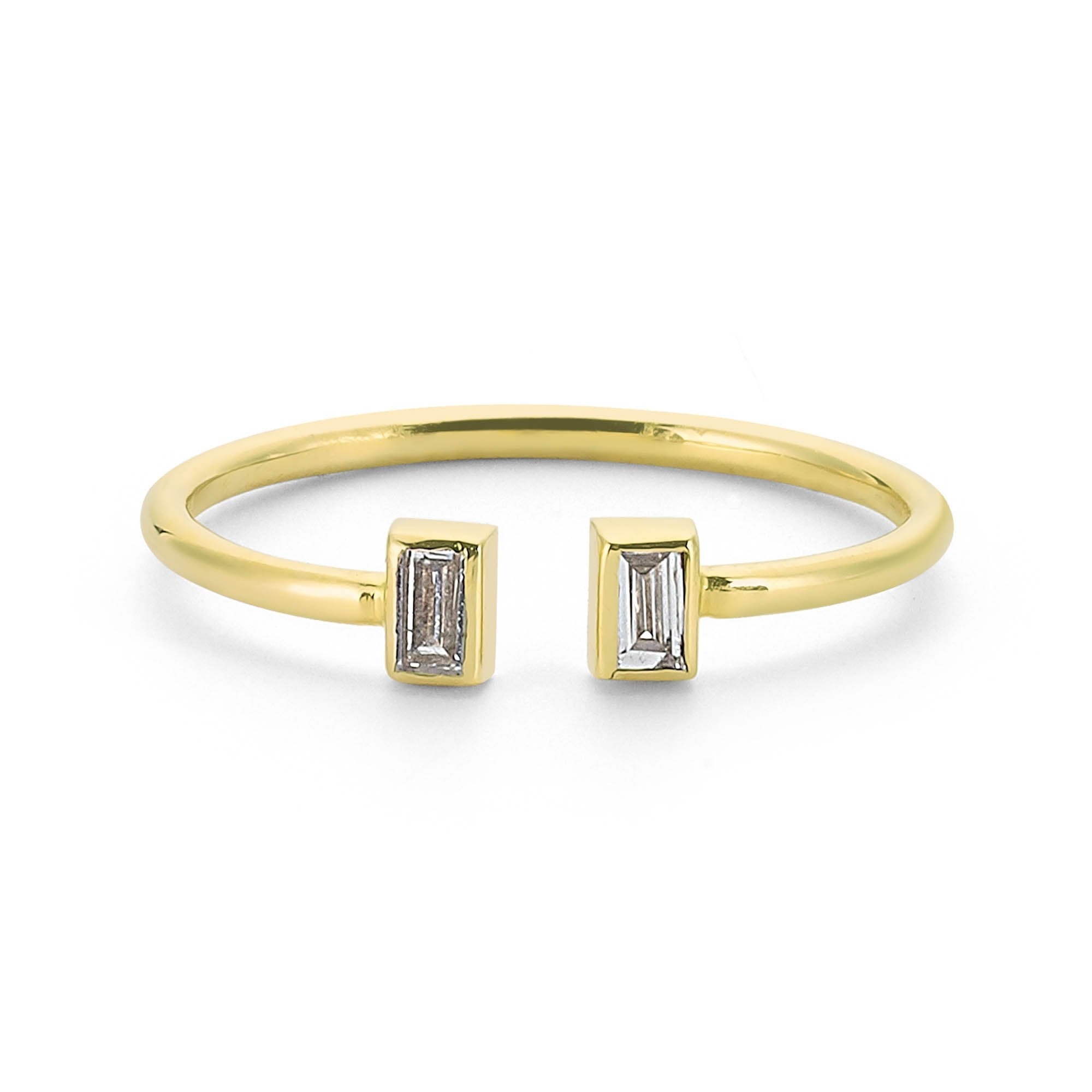 Bezel Set Baguette Diamond Open Ring in 14kt Gold