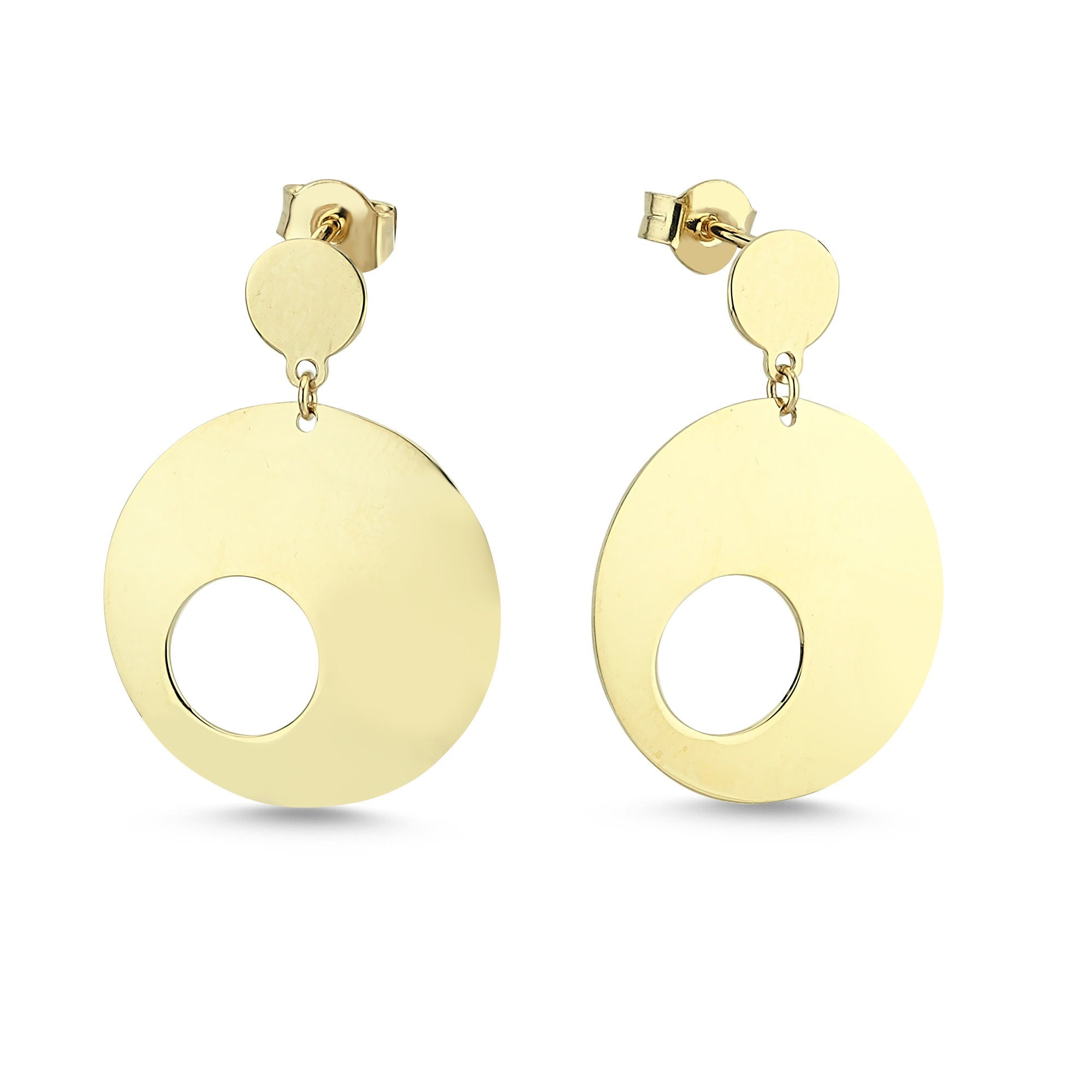 Big Dangle Circle Statement Earrings in Solid Gold