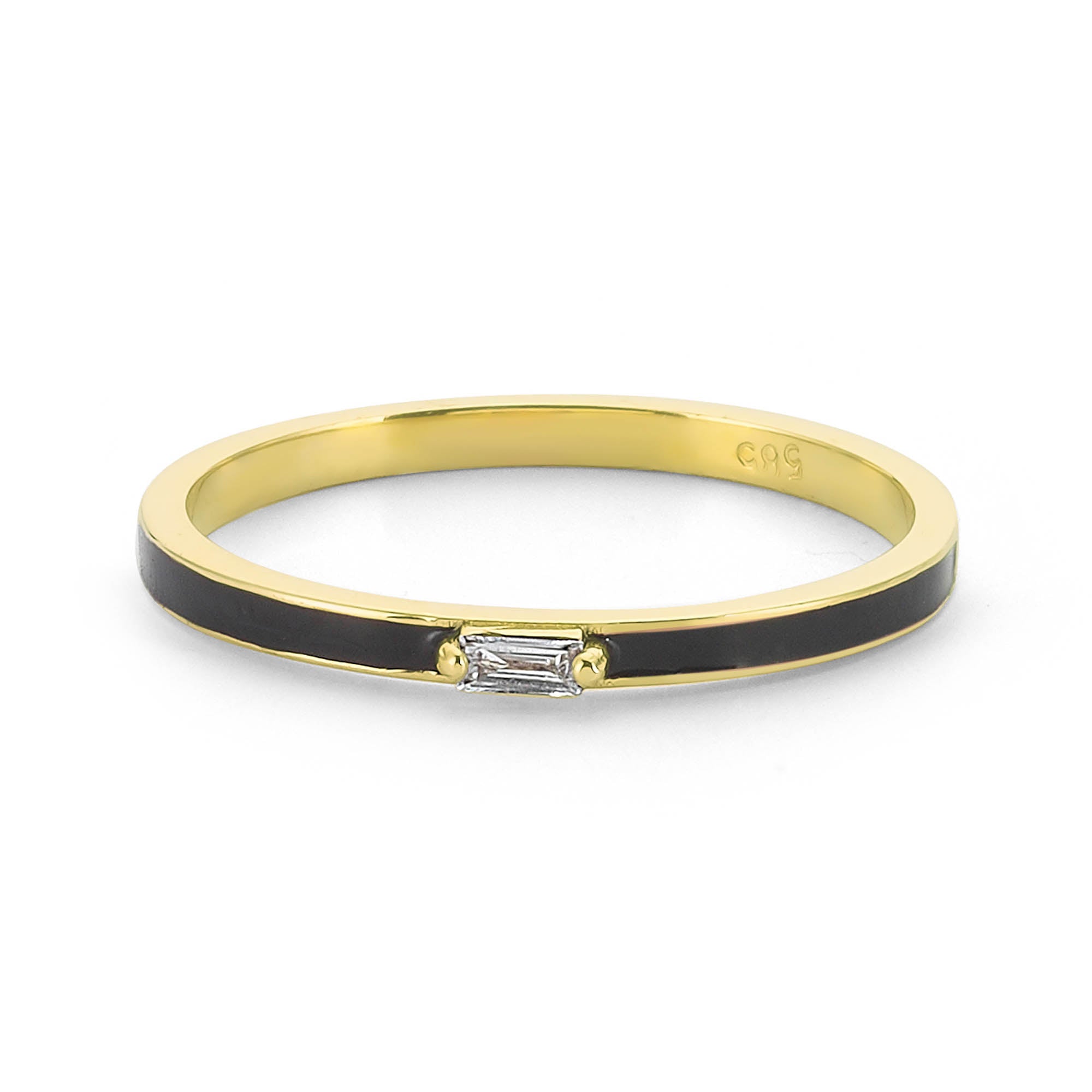 Black Color Enamel Ring with Baguette Diamond
