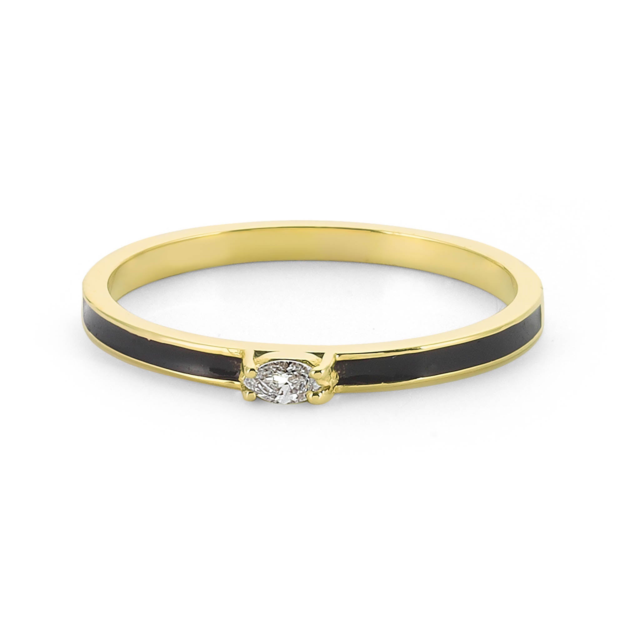 Black Color Enamel Ring with Real Marquise Diamond in Gold