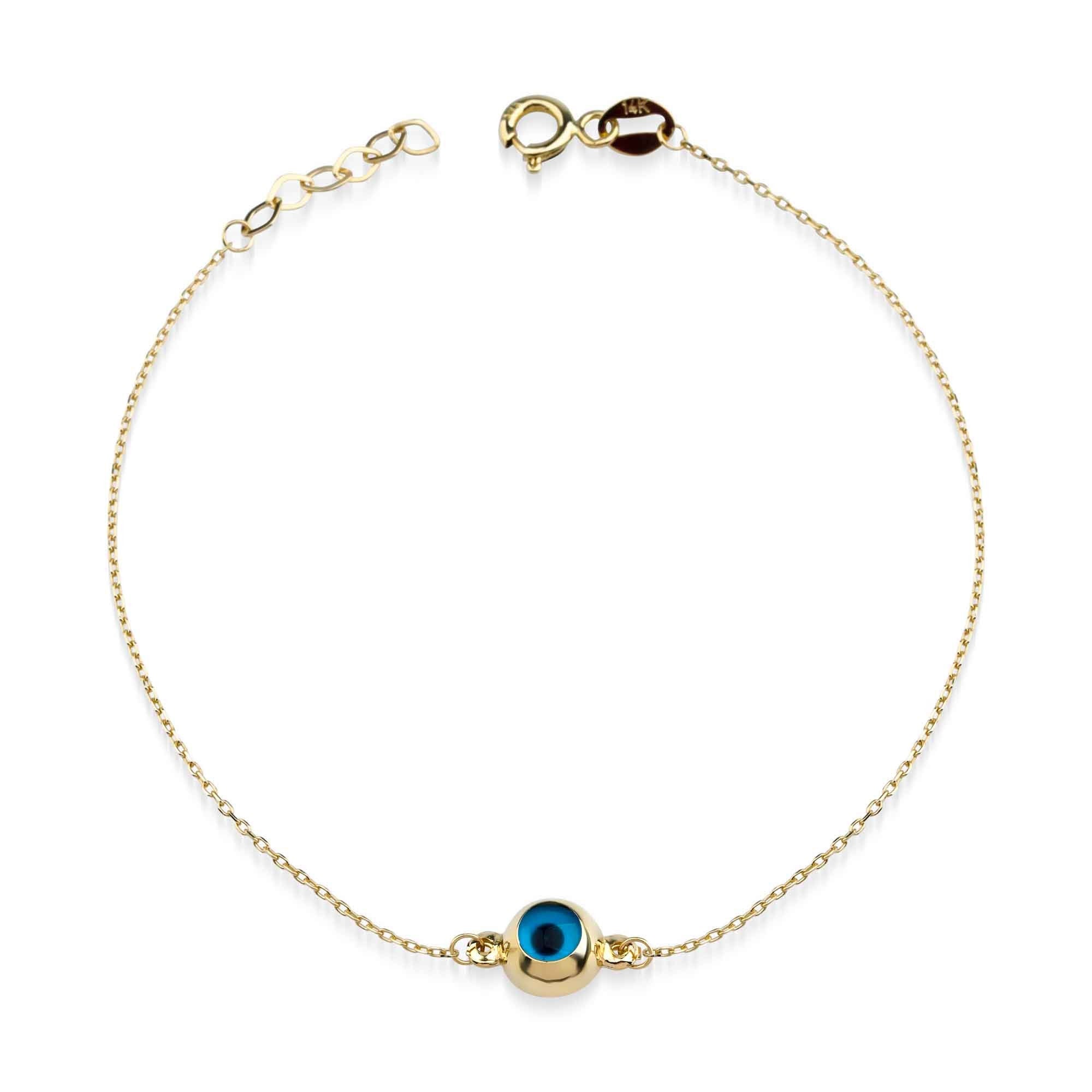 Blue Evil Eye Charm Bracelet in 14kt Gold