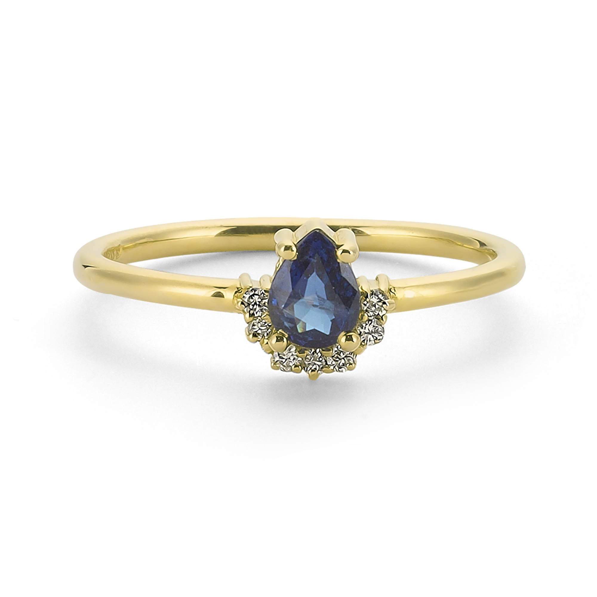 Blue Sapphire Engagement Ring with Cluster Diamond