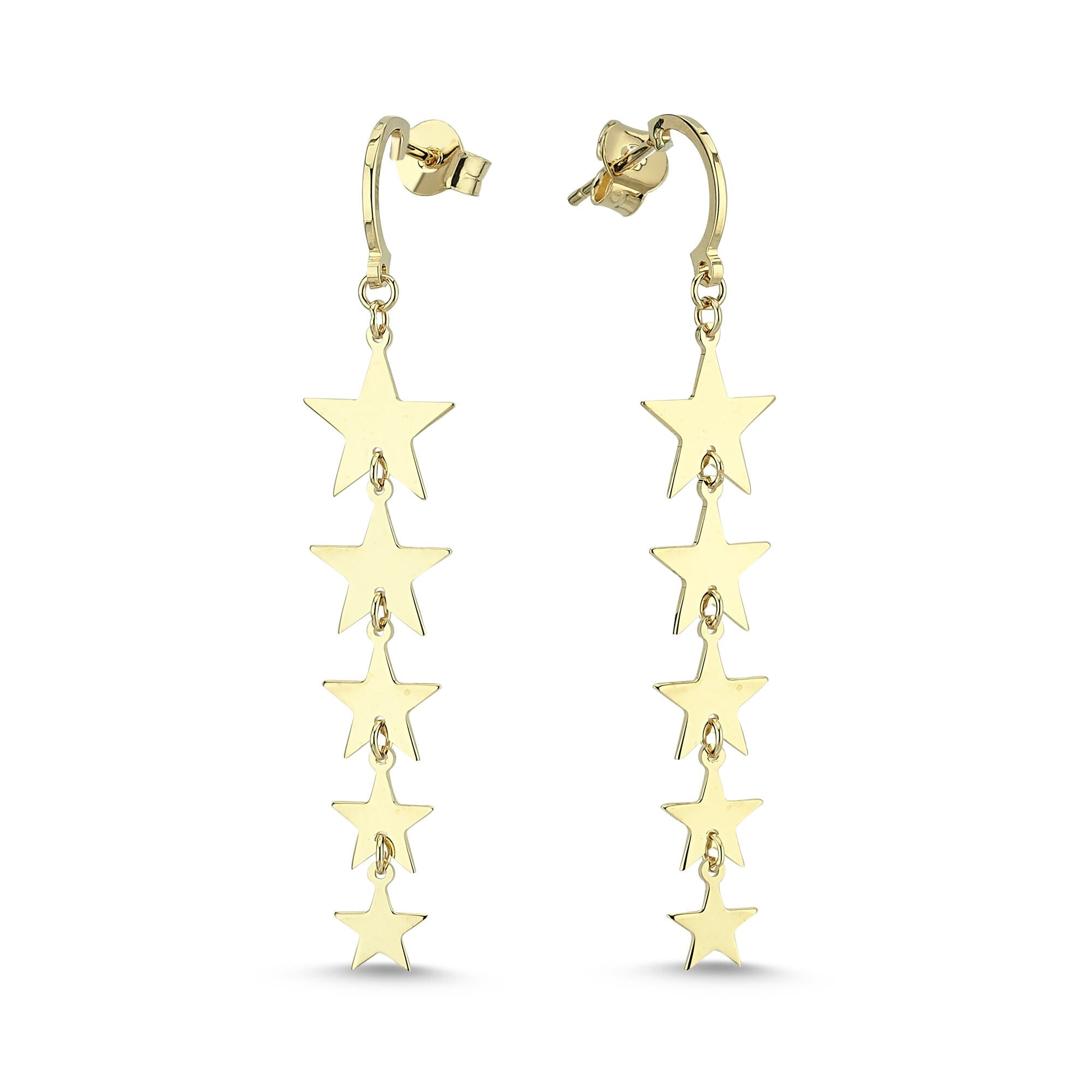Bold Star Extra Long Drop Earrings in Gold