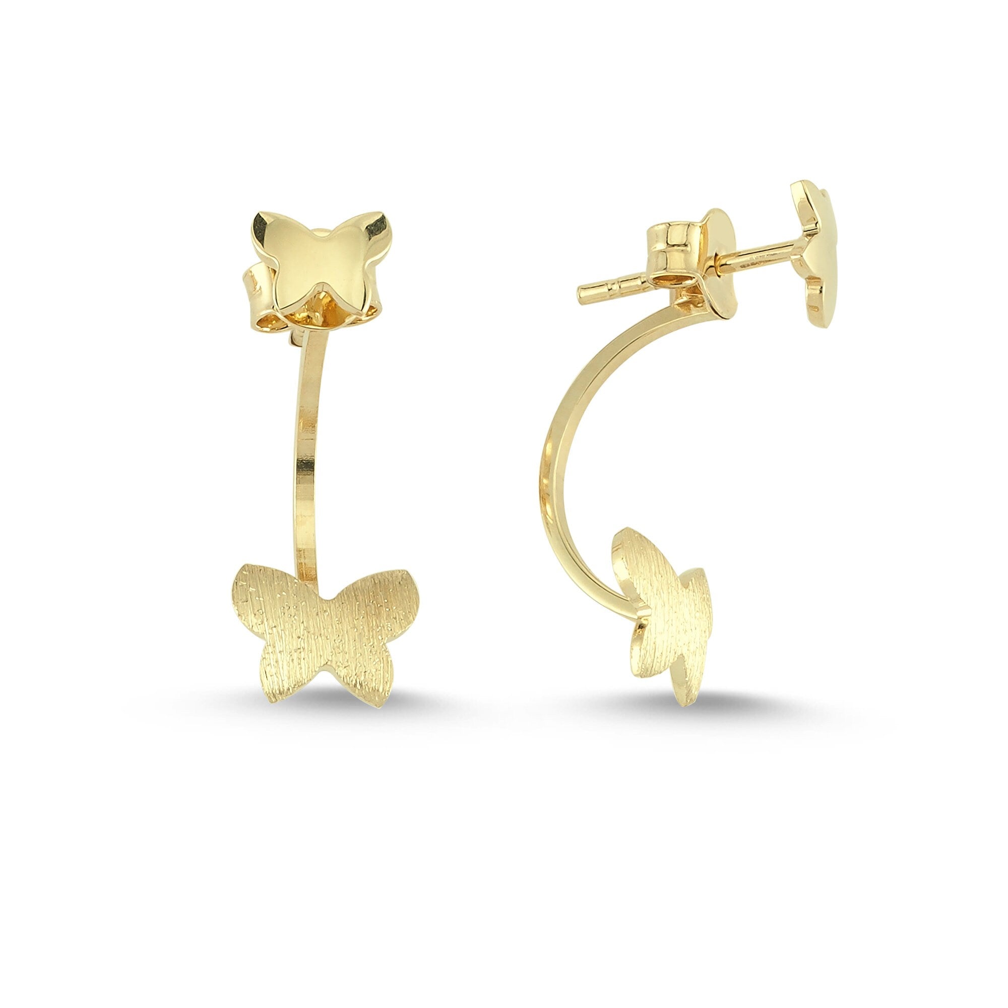 Butterfly Front Back Earrings in Real Gold