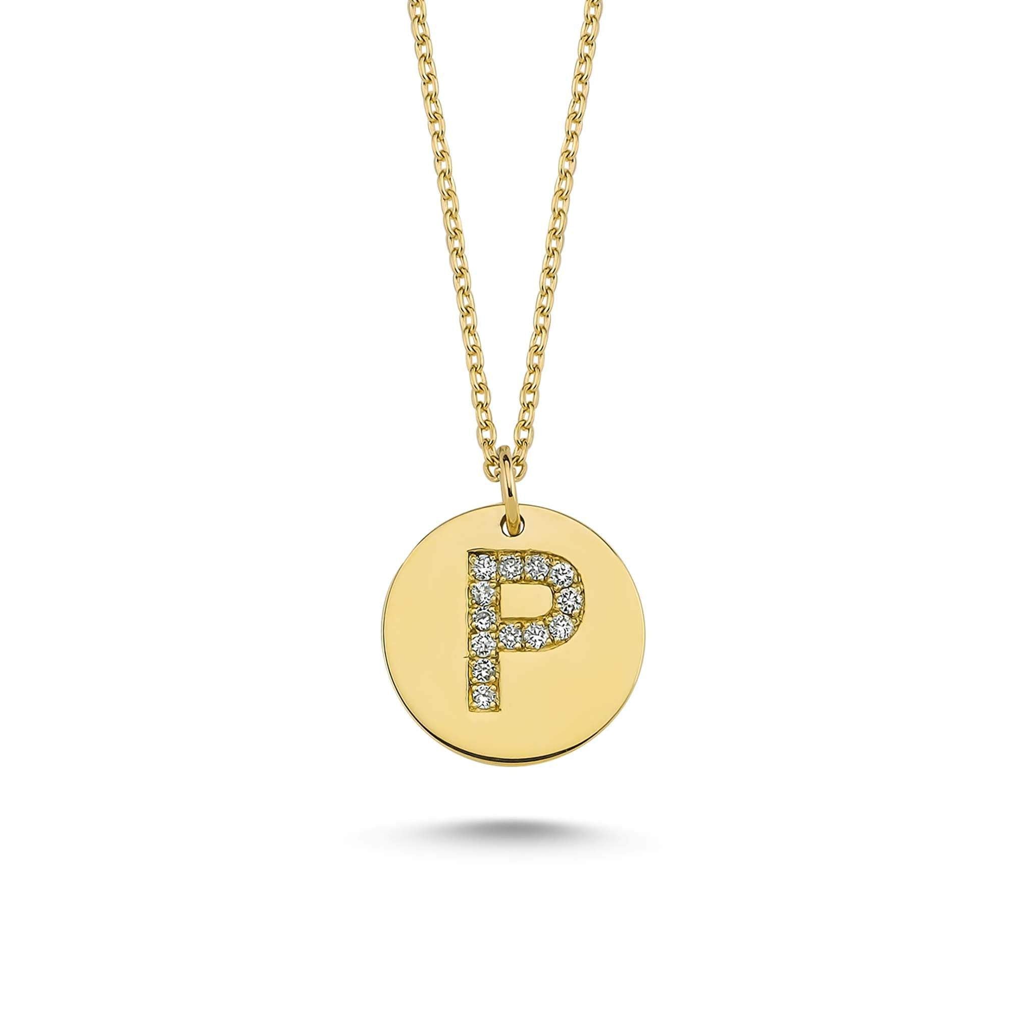 Classic Initial P Pendant Necklace with Natural Diamond