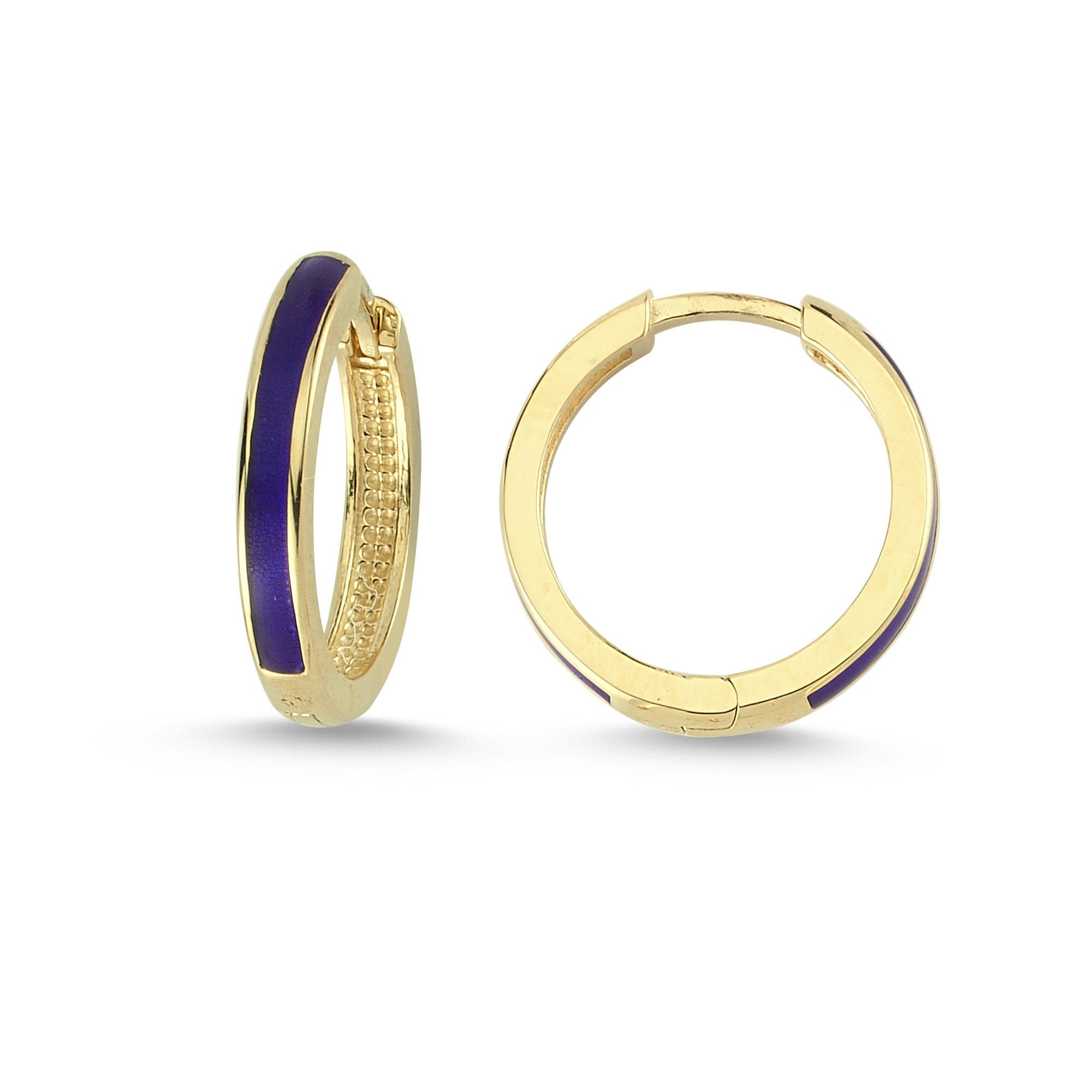 Classic Navy Blue Enamel Hoop Earrings in 14kt Gold
