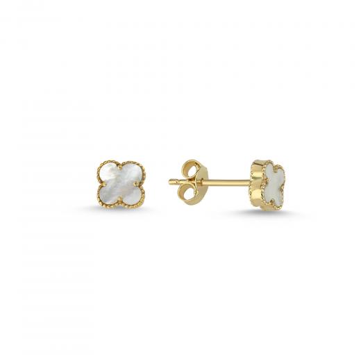 Clover Stud Earrings with Diamond with Mother of Pearl
