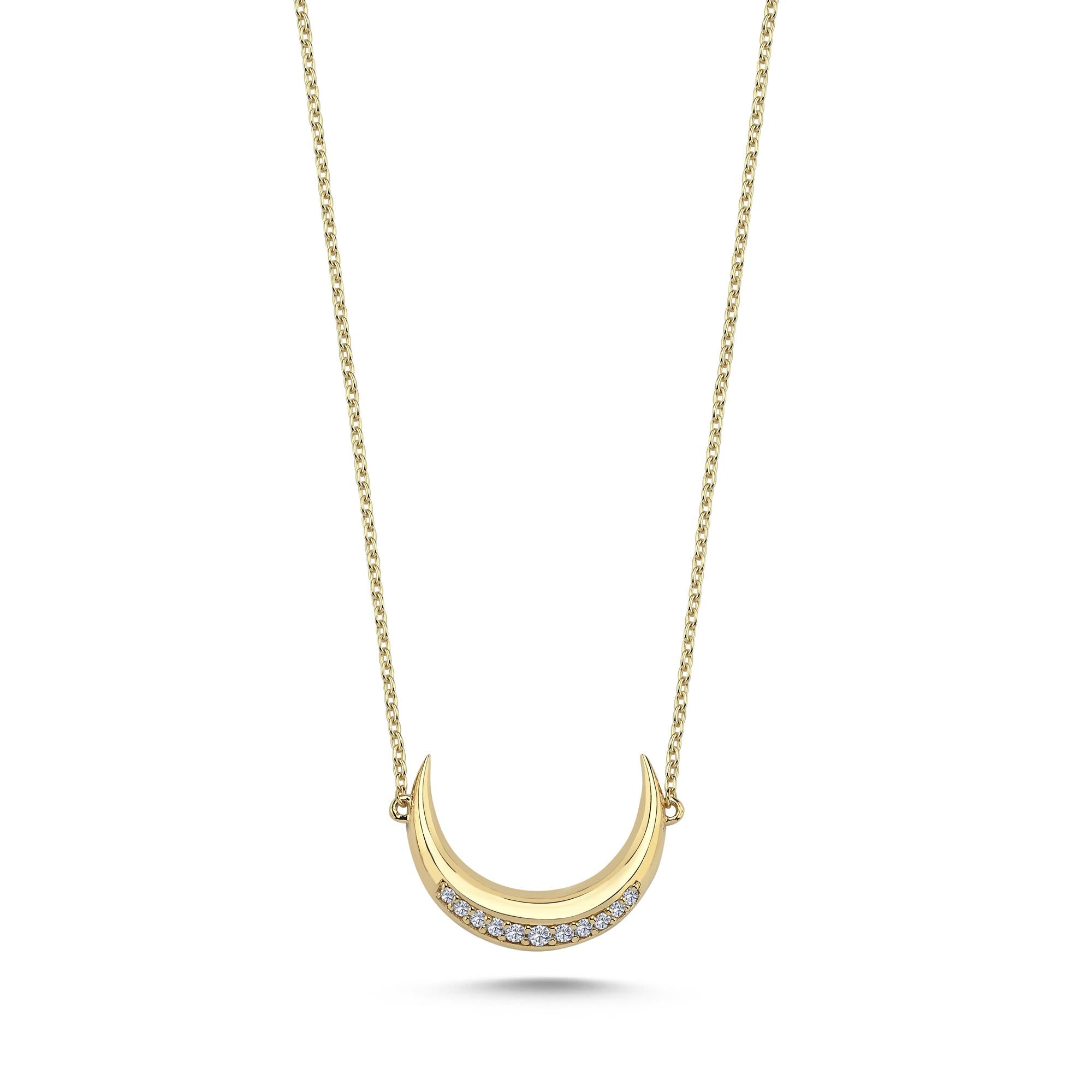 Crsecent Moon Necklace with Small Diamond