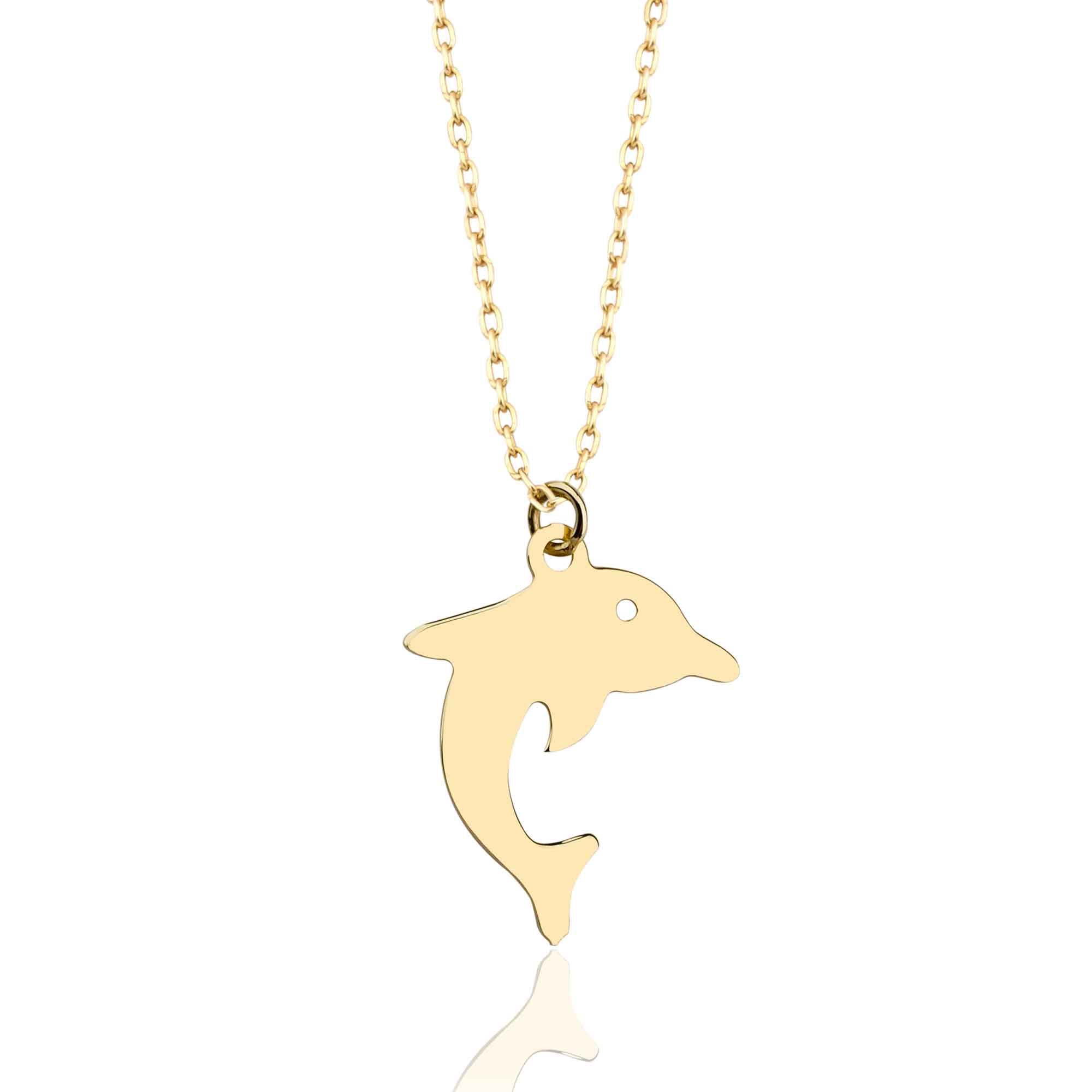 Cute Dolphin Charm Necklace in 14k Real Gold