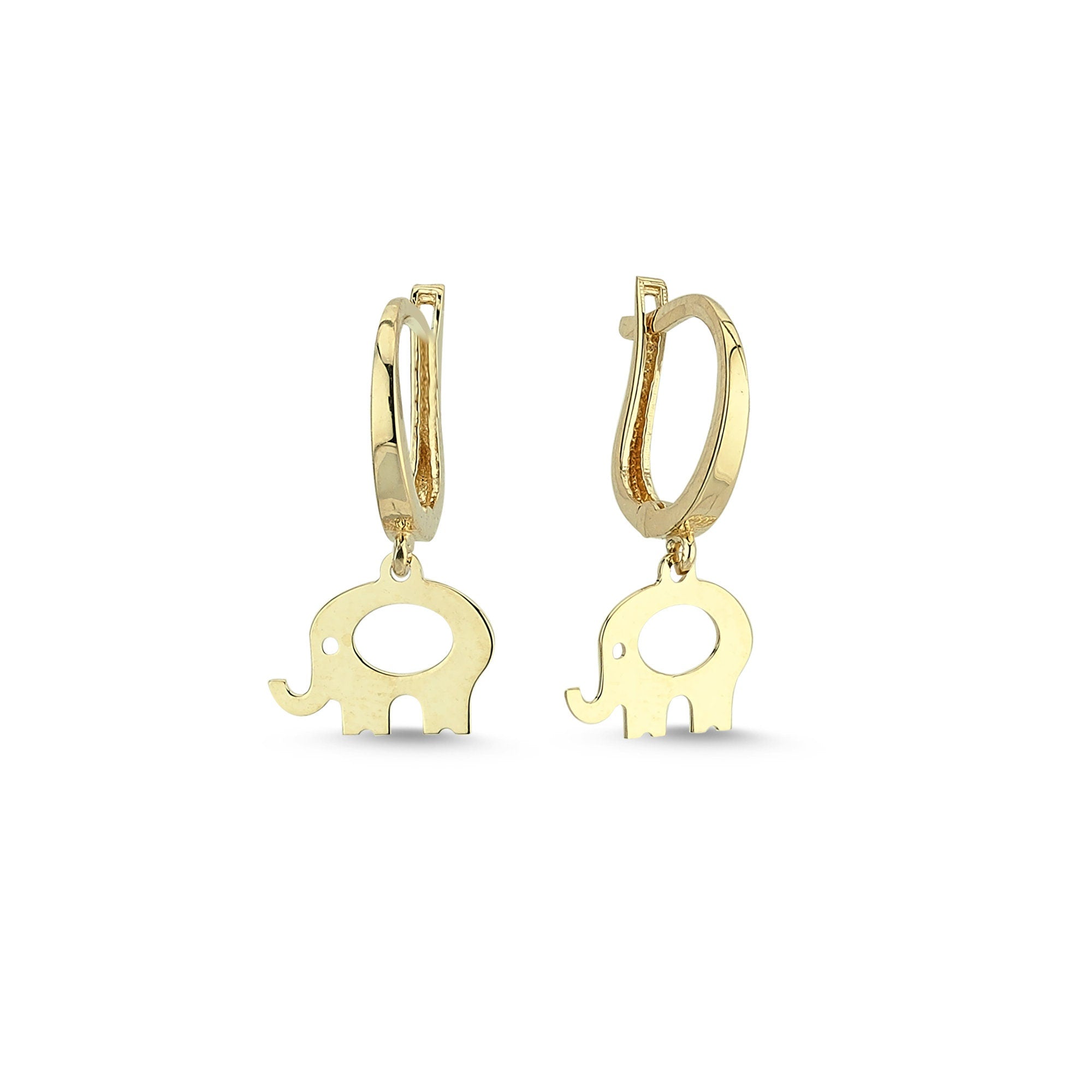 Cute Earrings with Dangle Elephant Charm in Gold